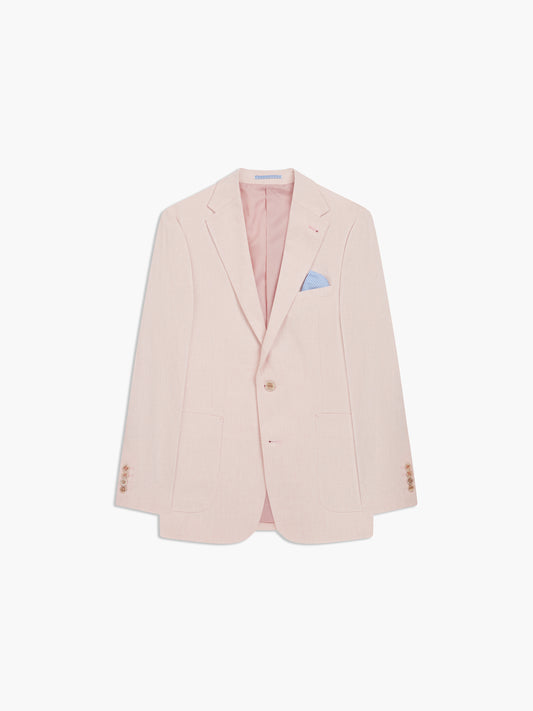 Image 8 of Slim Fit Single Breasted Linen Suit Jacket in Light Pink