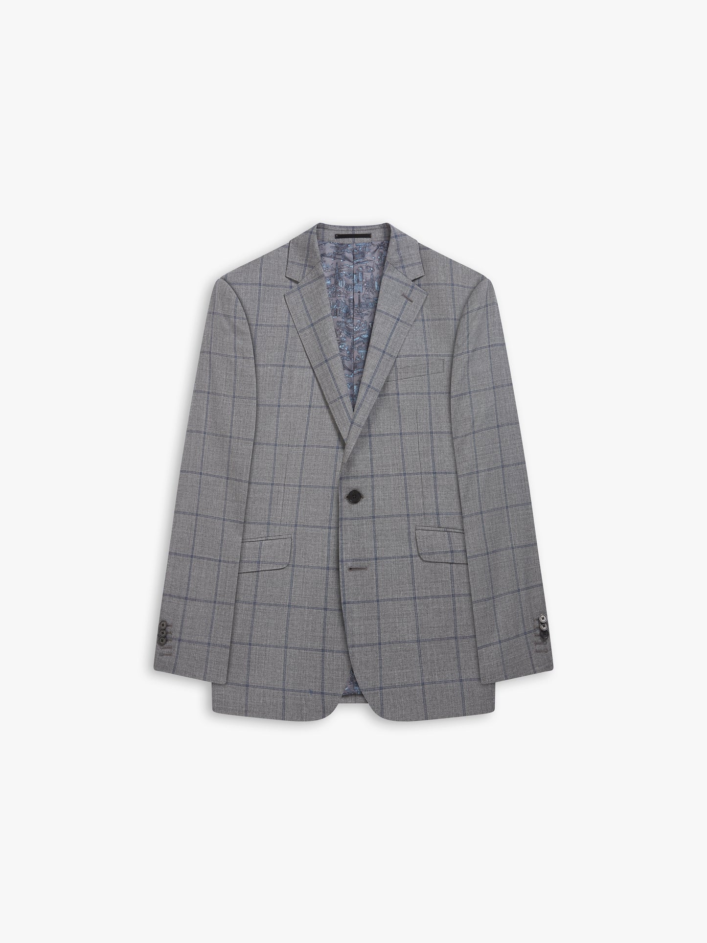 Niro Barberis Slim Fit Grey and Blue Windowpane Check Jacket