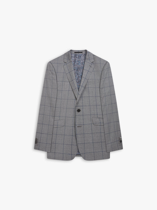 Niro Italian Luxury Slim Grey Windowpane Check Suit Jacket