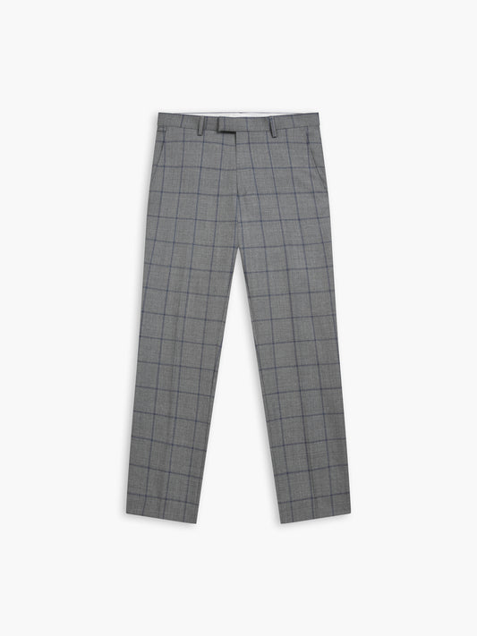 Niro Barberis Slim Fit Grey and Blue Windowpane Check Trouser