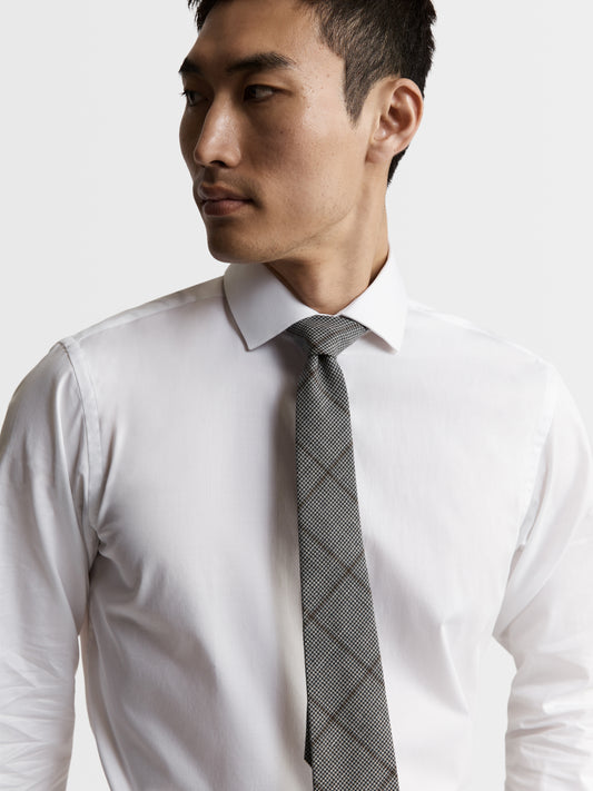 Image 1 of Barberis Slim Grey and Brown Check Wool Blend Tie