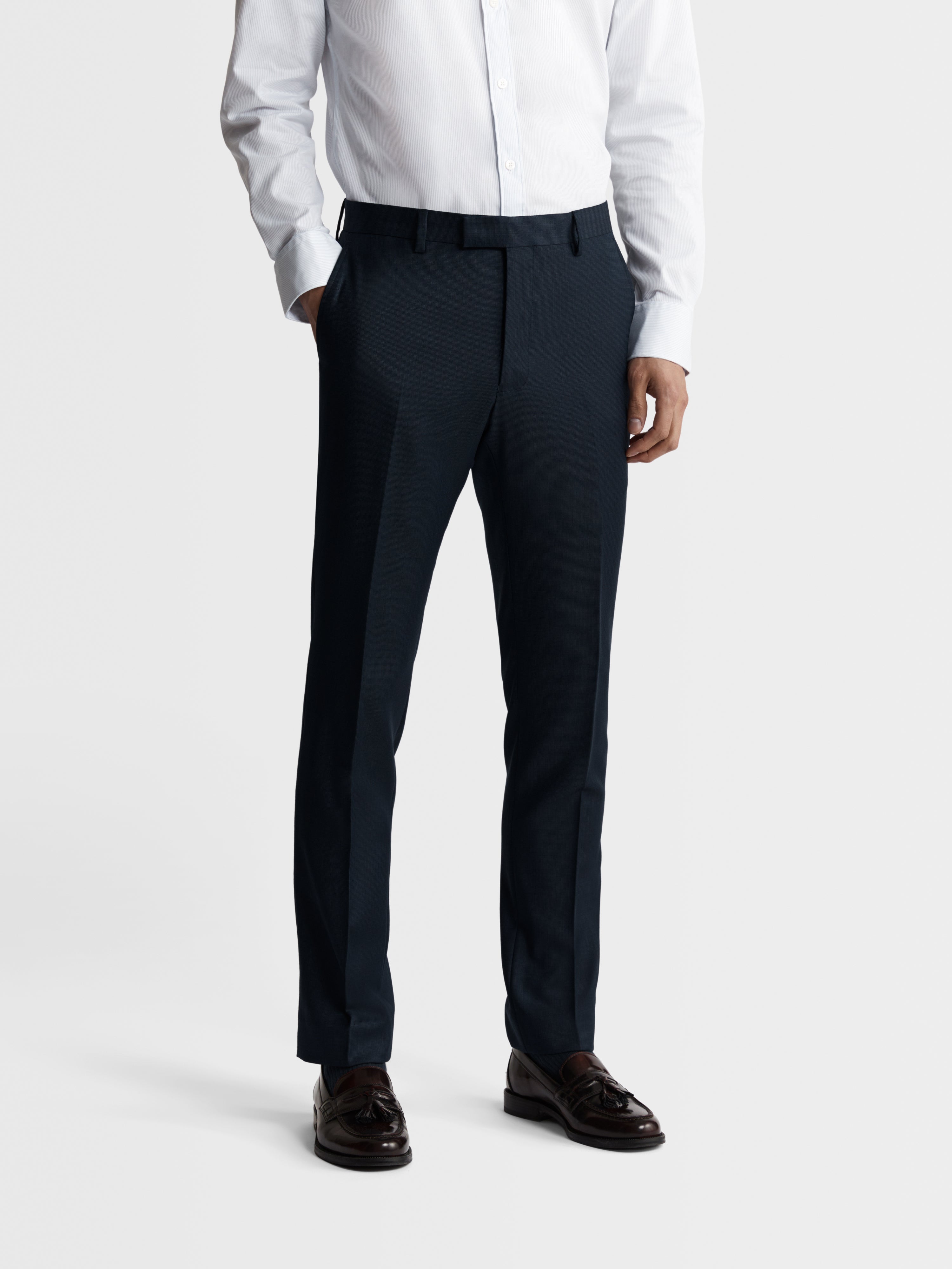 Maxwell Infinity Active Slim Fit Navy Textured Trousers – tmlewinuk