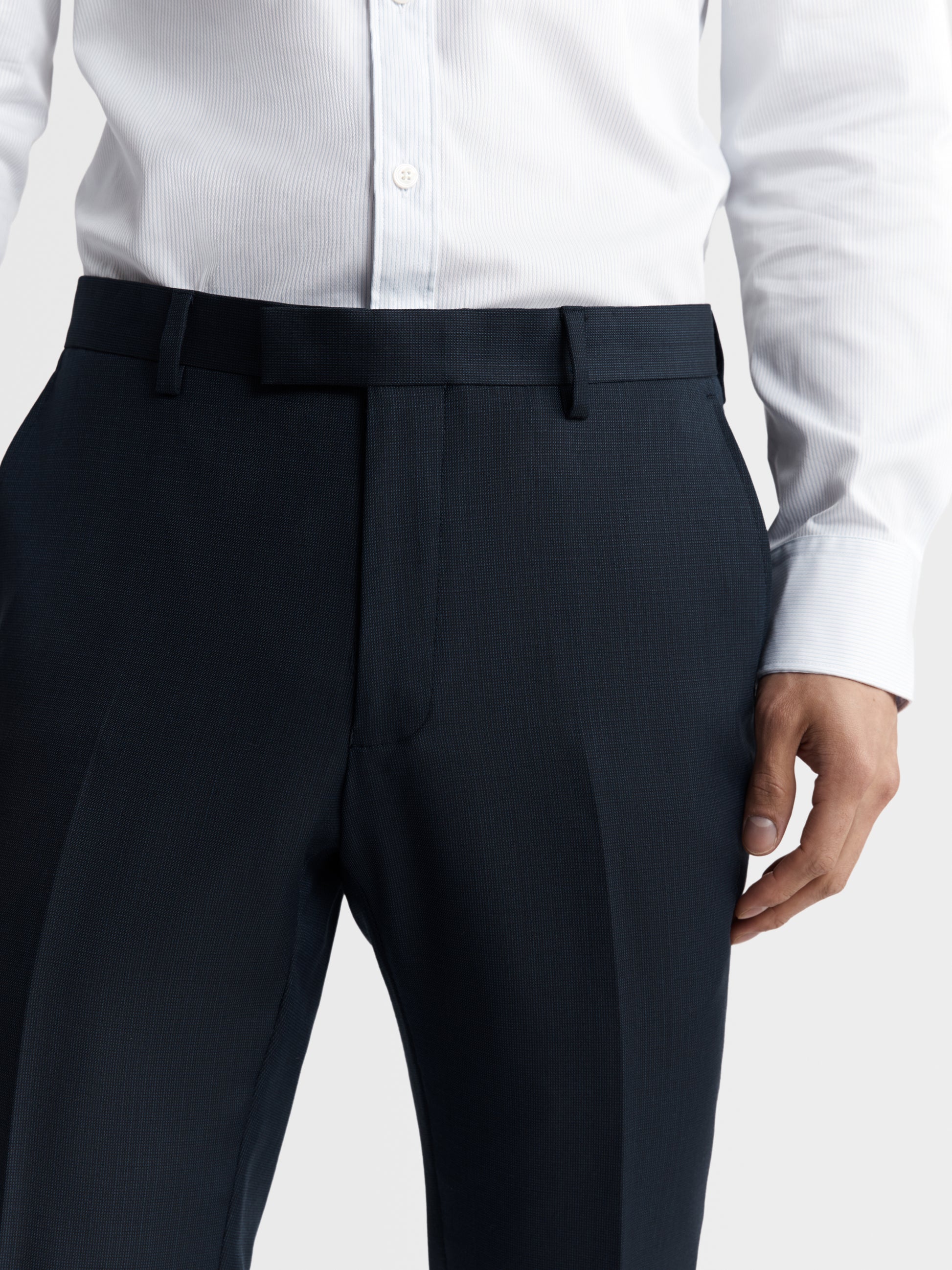 Image 2 of Maxwell Infinity Active Slim Fit Navy Textured Trousers