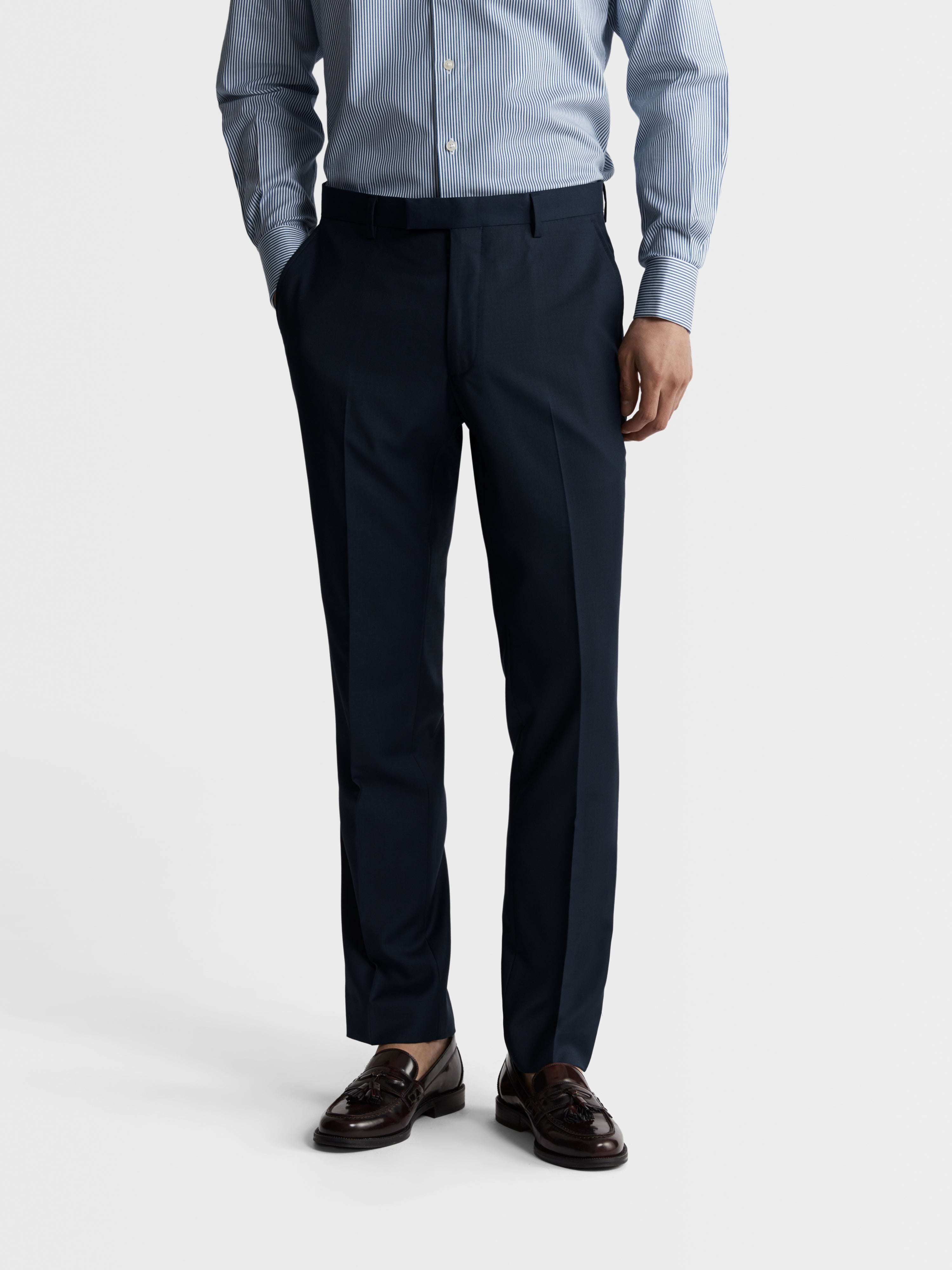 Navy Tweed Check Trousers | Mens Smart Blue Suit Trouser – Threadpepper