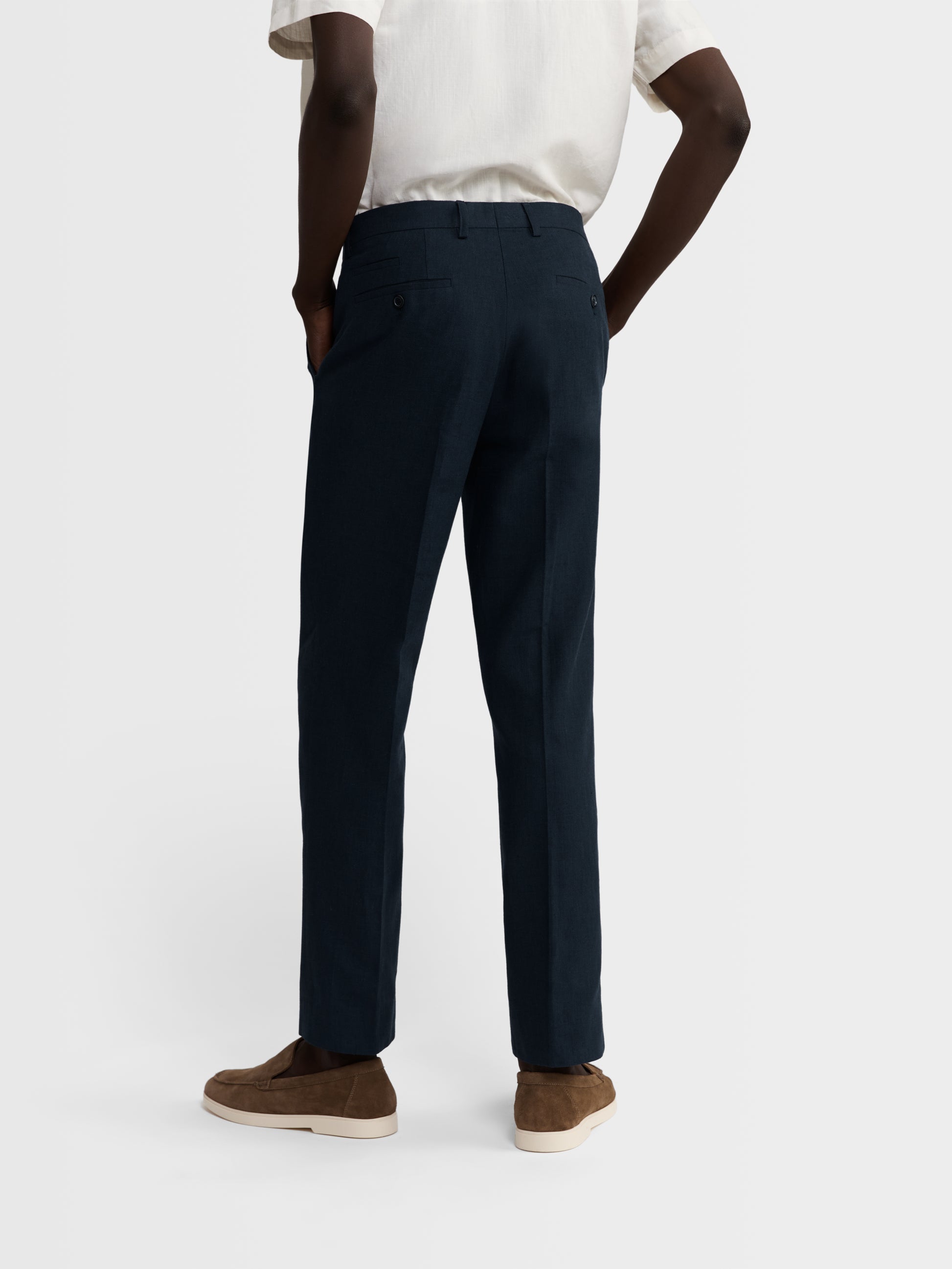 Image 4 of Slim Fit Linen Suit Trousers in Navy