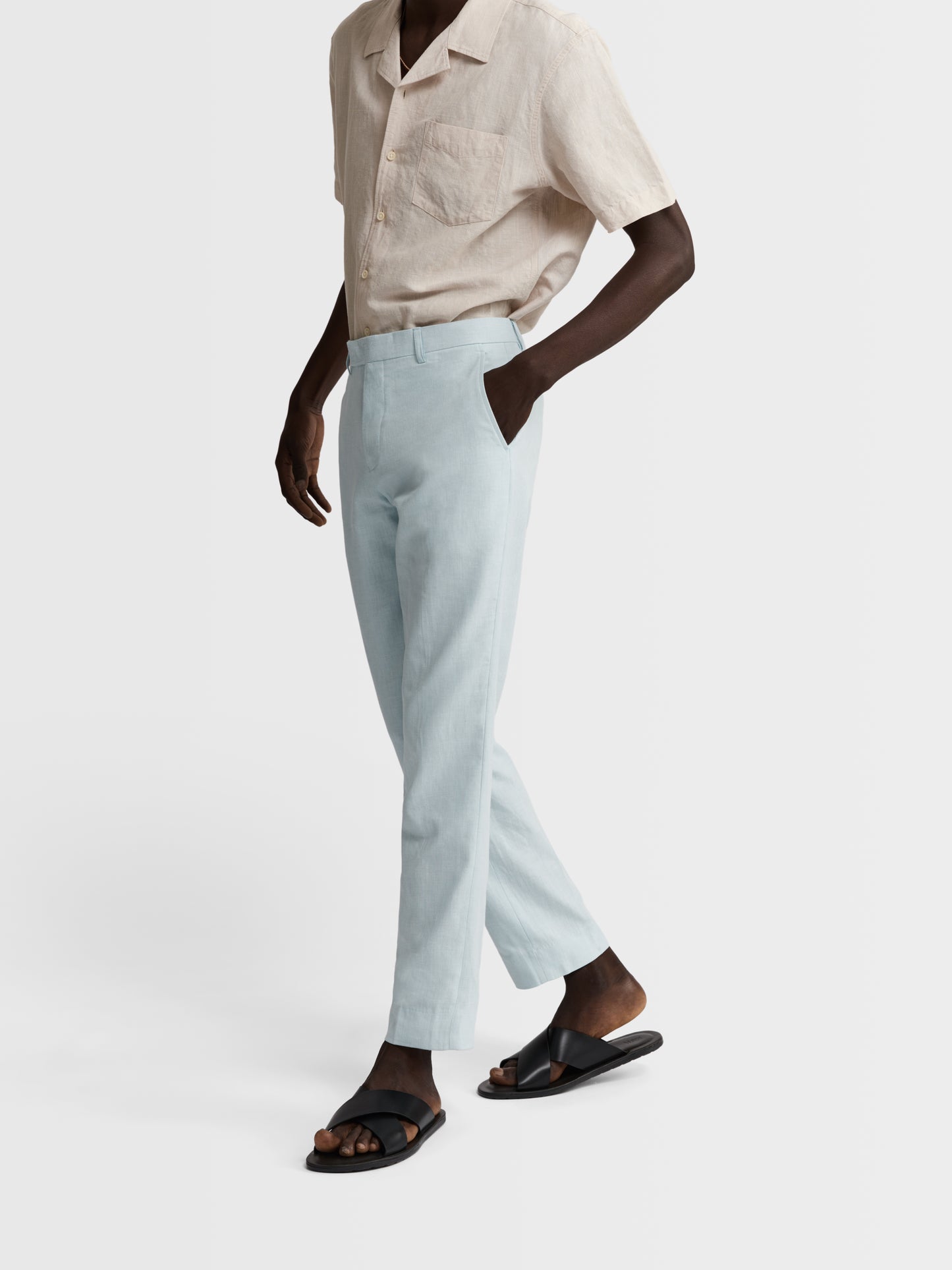 Image 1 of Slim Fit Linen Suit Trousers in Light Blue