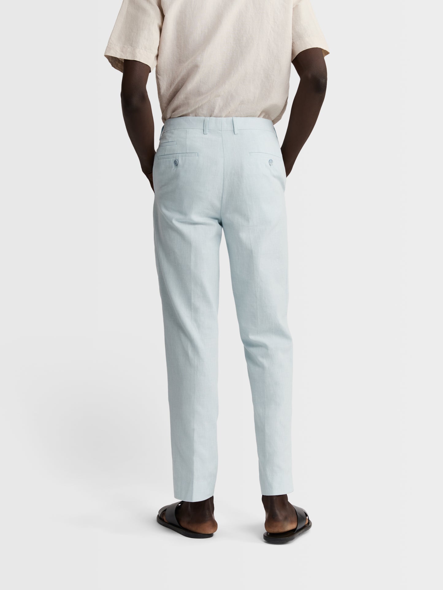 Image 3 of Slim Fit Linen Suit Trousers in Light Blue