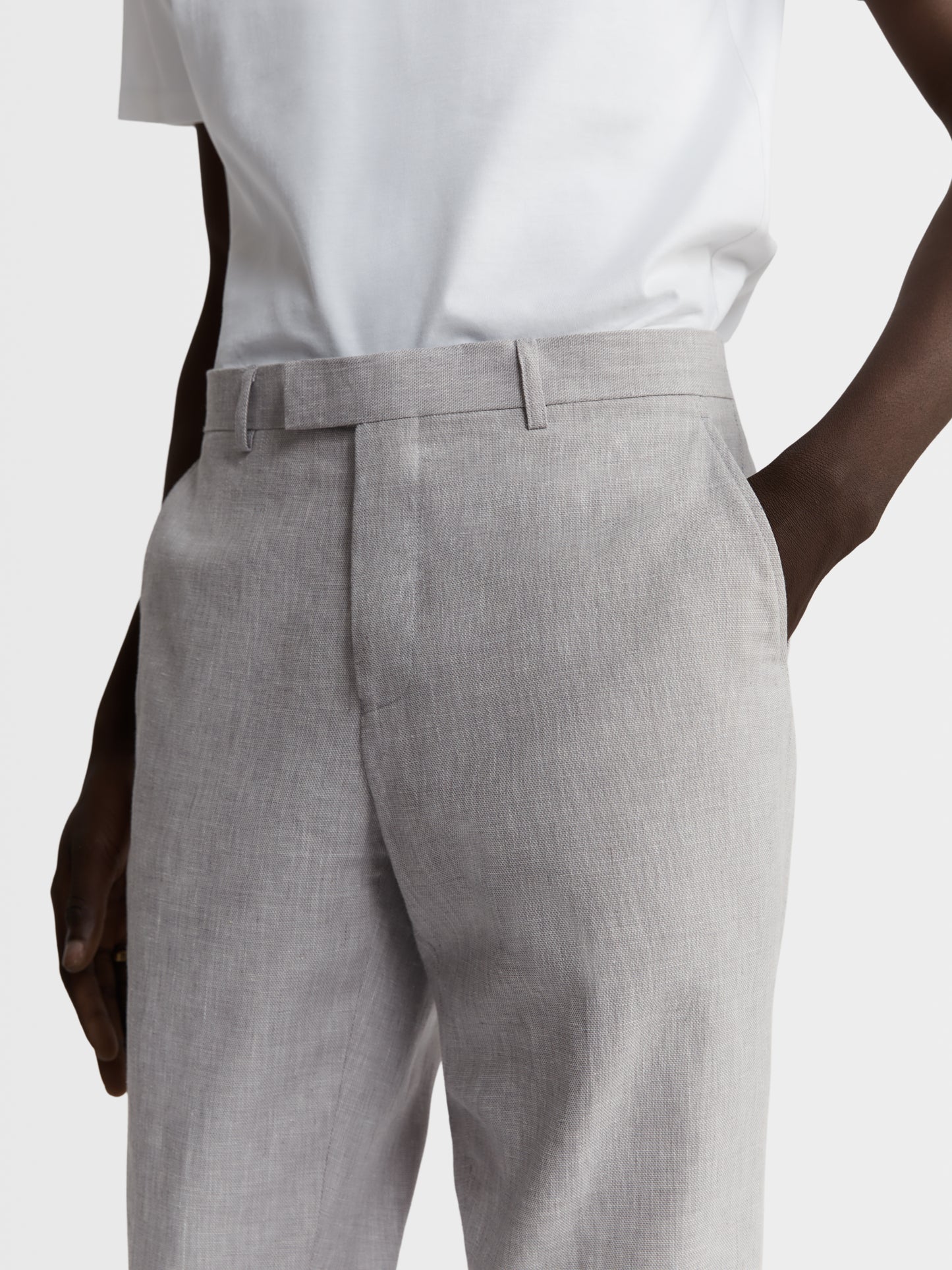 Image 3 of Slim Fit Linen Suit Trousers in Light Grey
