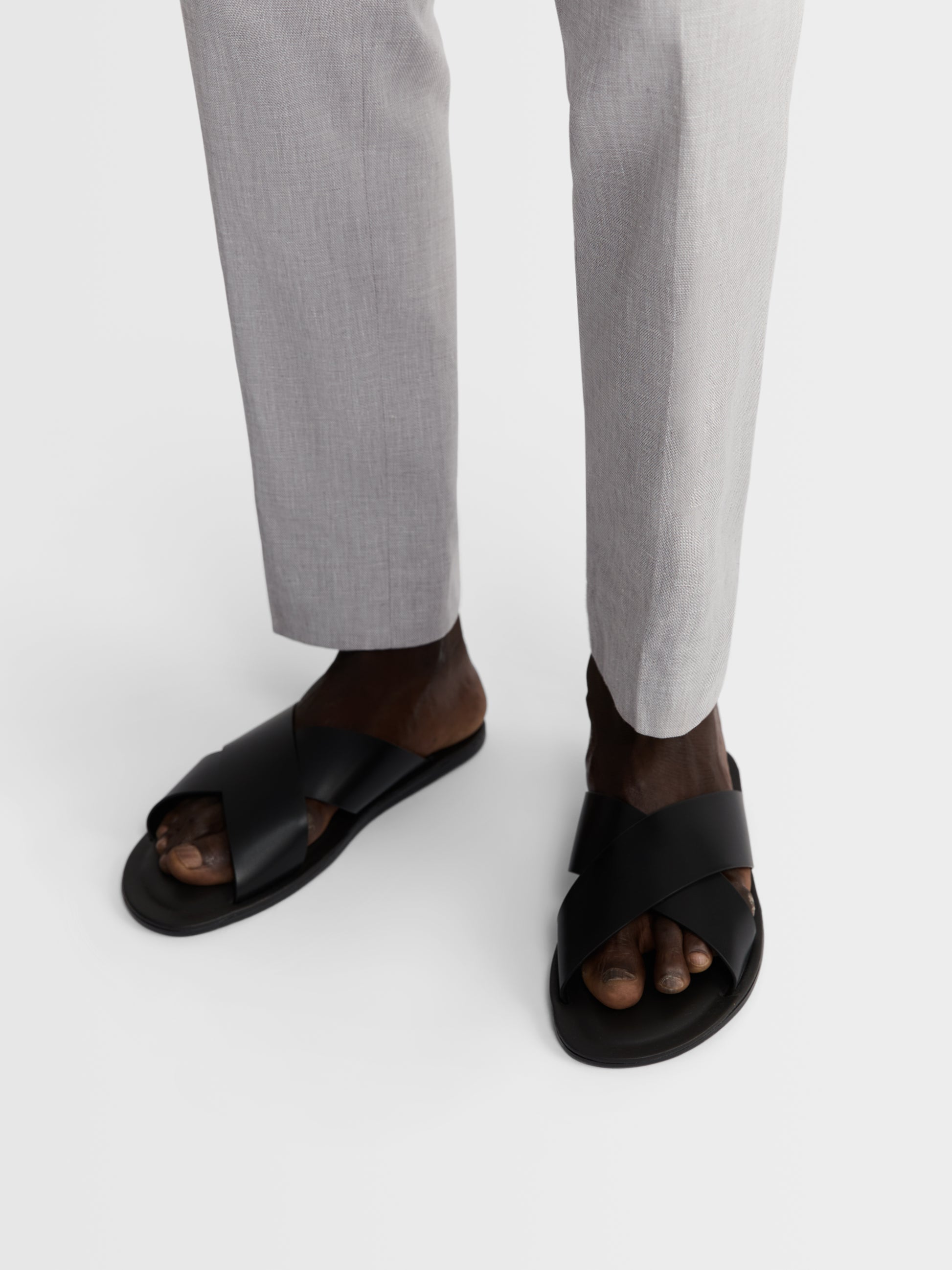Image 4 of Slim Fit Linen Suit Trousers in Light Grey