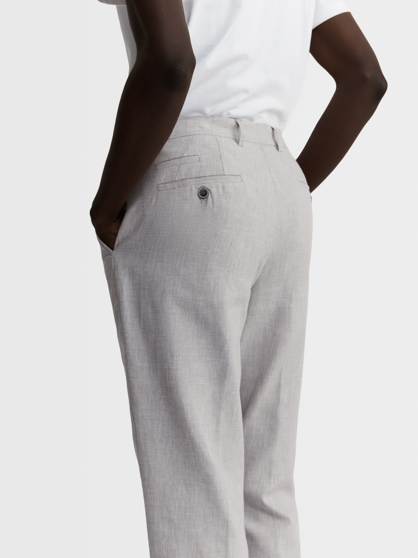 Image 5 of Slim Fit Linen Suit Trousers in Light Grey