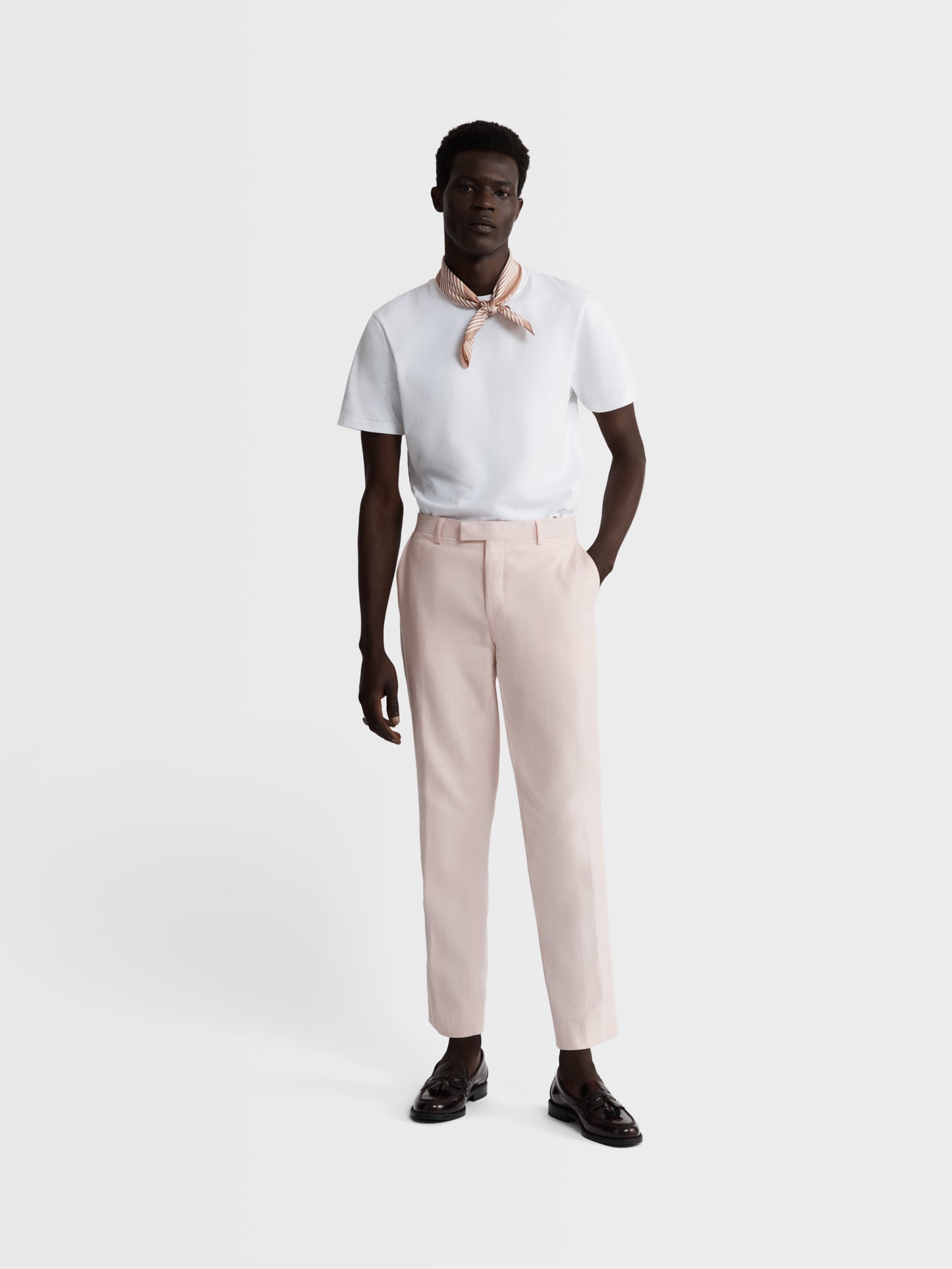 Image 2 of Slim Fit Linen Suit Trousers in Light Pink