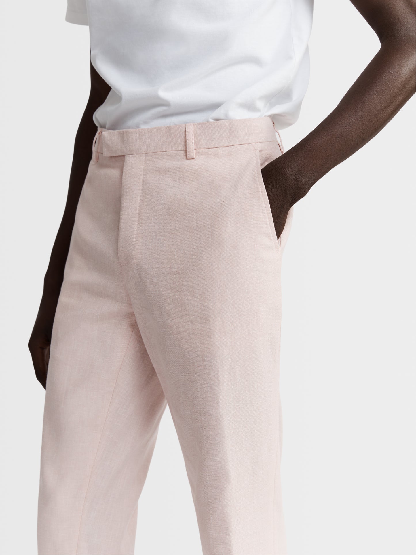 Image 3 of Slim Fit Linen Suit Trousers in Light Pink