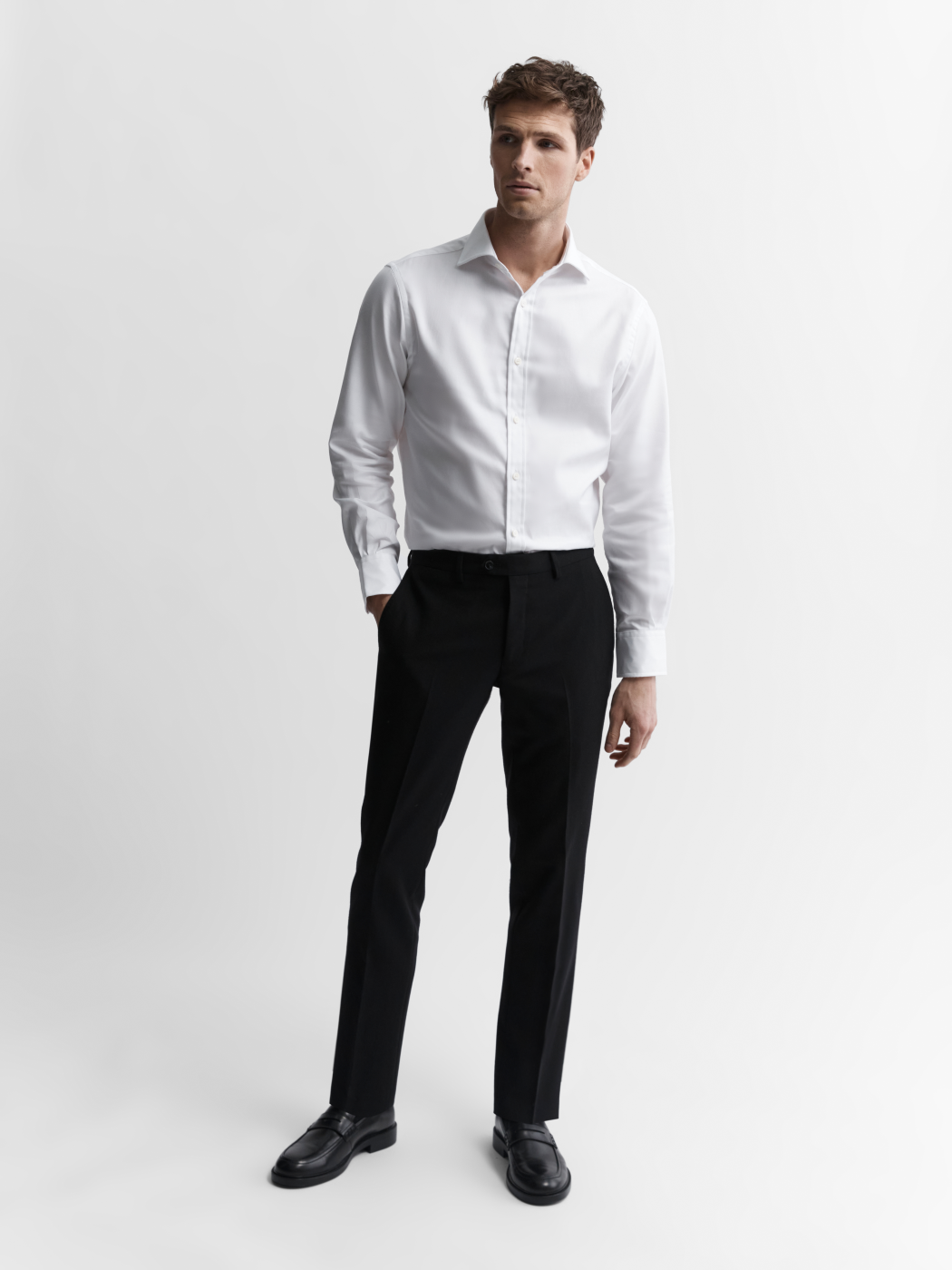 Image 6 of White Fine Twill Slim Fit Single Cuff Classic Collar Shirt
