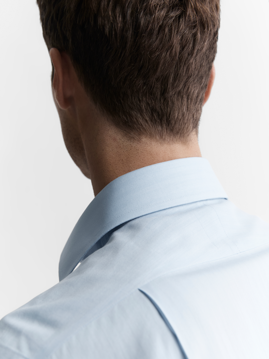 Image 3 of Non-Iron Light Blue Small Herringbone Fitted Single Cuff Classic Collar Shirt