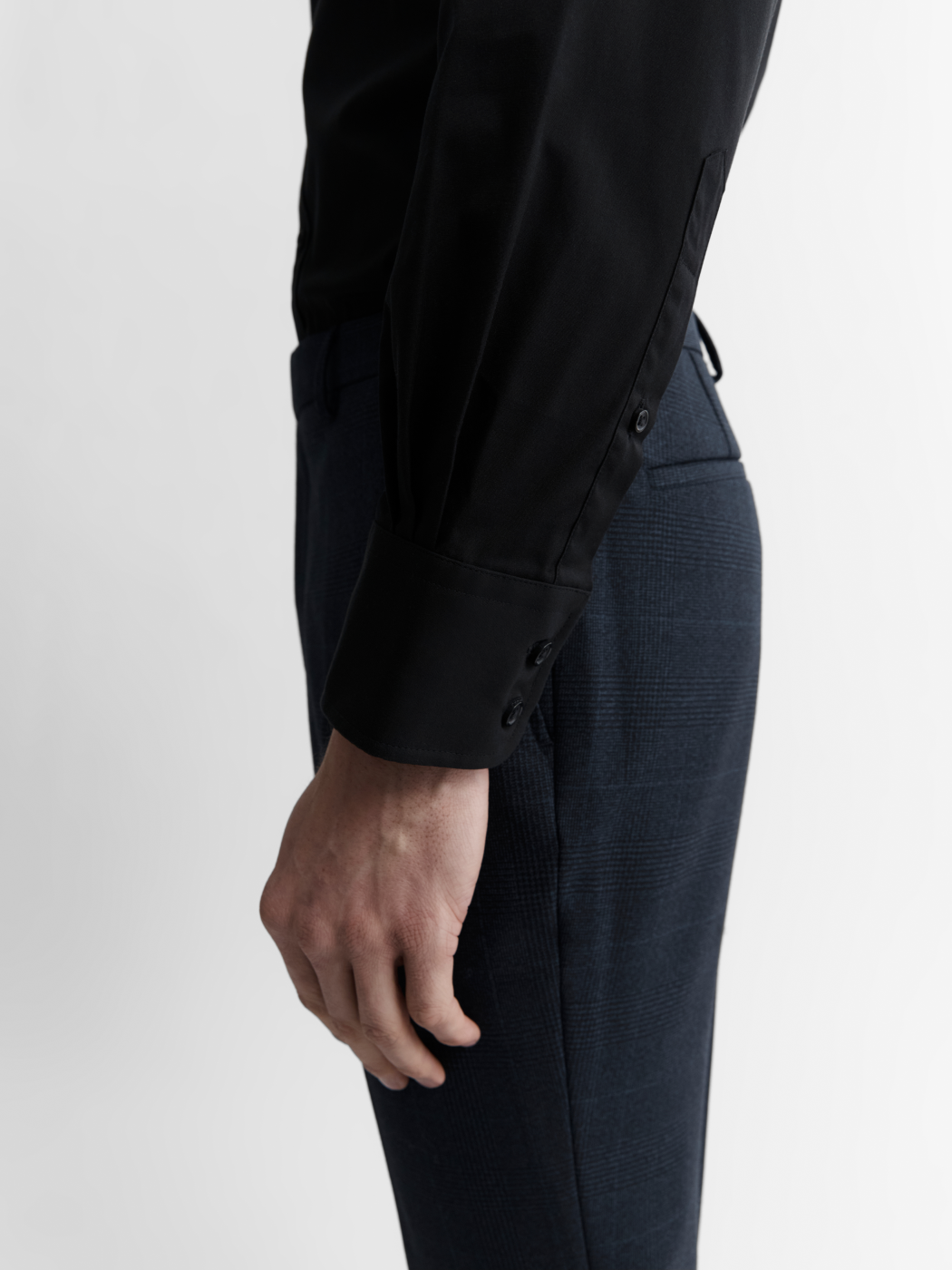 Image 4 of Black Poplin Slim Fit Single Cuff Classic Collar Shirt