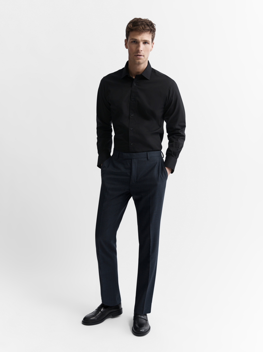 Image 1 of Black Poplin Slim Fit Single Cuff Classic Collar Shirt