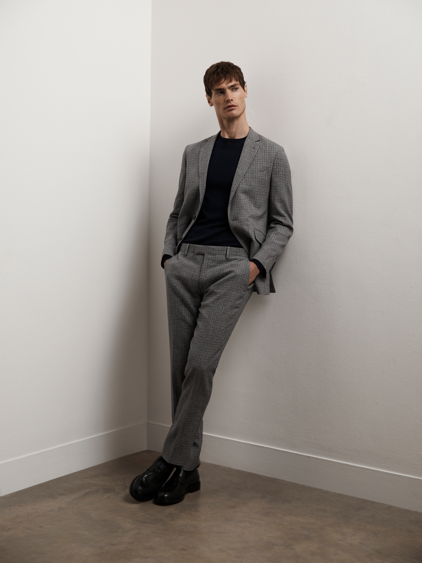 Image 5 of Ravello Italian Summer Slim Fit Grey and Navy Microcheck Trouser