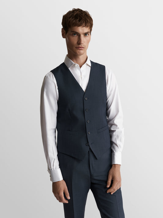 Image 1 of Hamlyn Infinity Slim Fit Denim Blue Birdseye Waistcoat