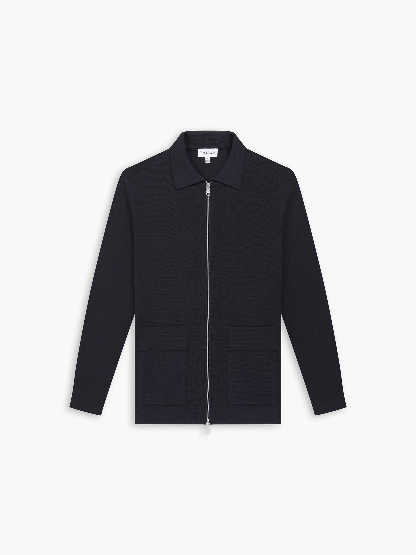 Cotton Milano Knit Zip-Through Cardigan - Navy