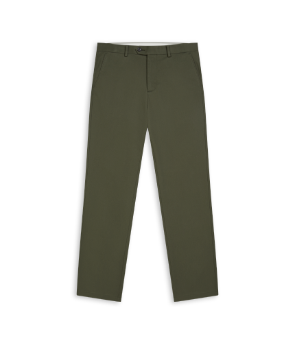 Flat lay shot of olive chinos
