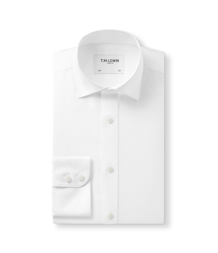 Front flat lay shot of a folded plain white twill T.M.Lewin shirt