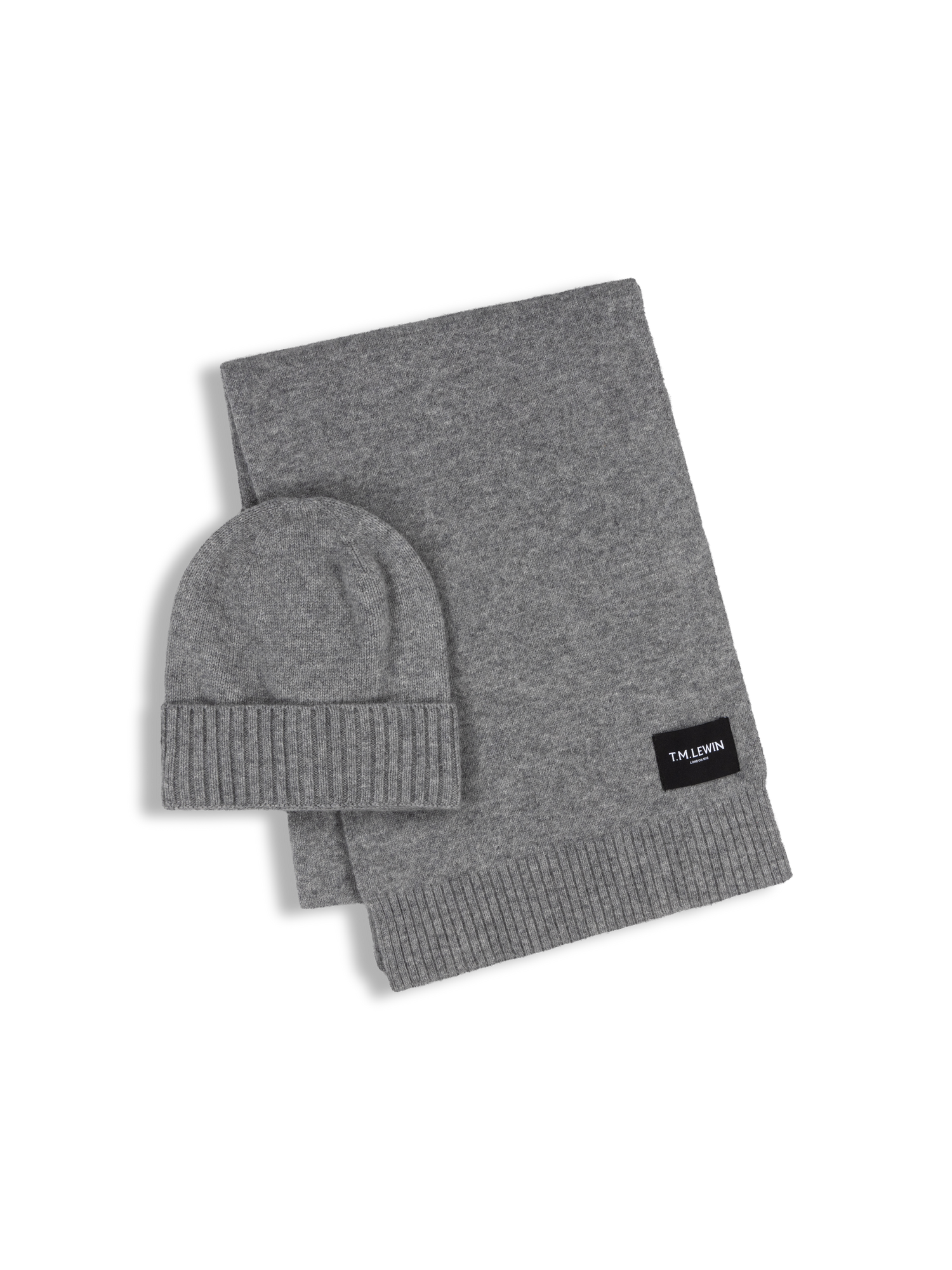Grey knit beanie and scarf set