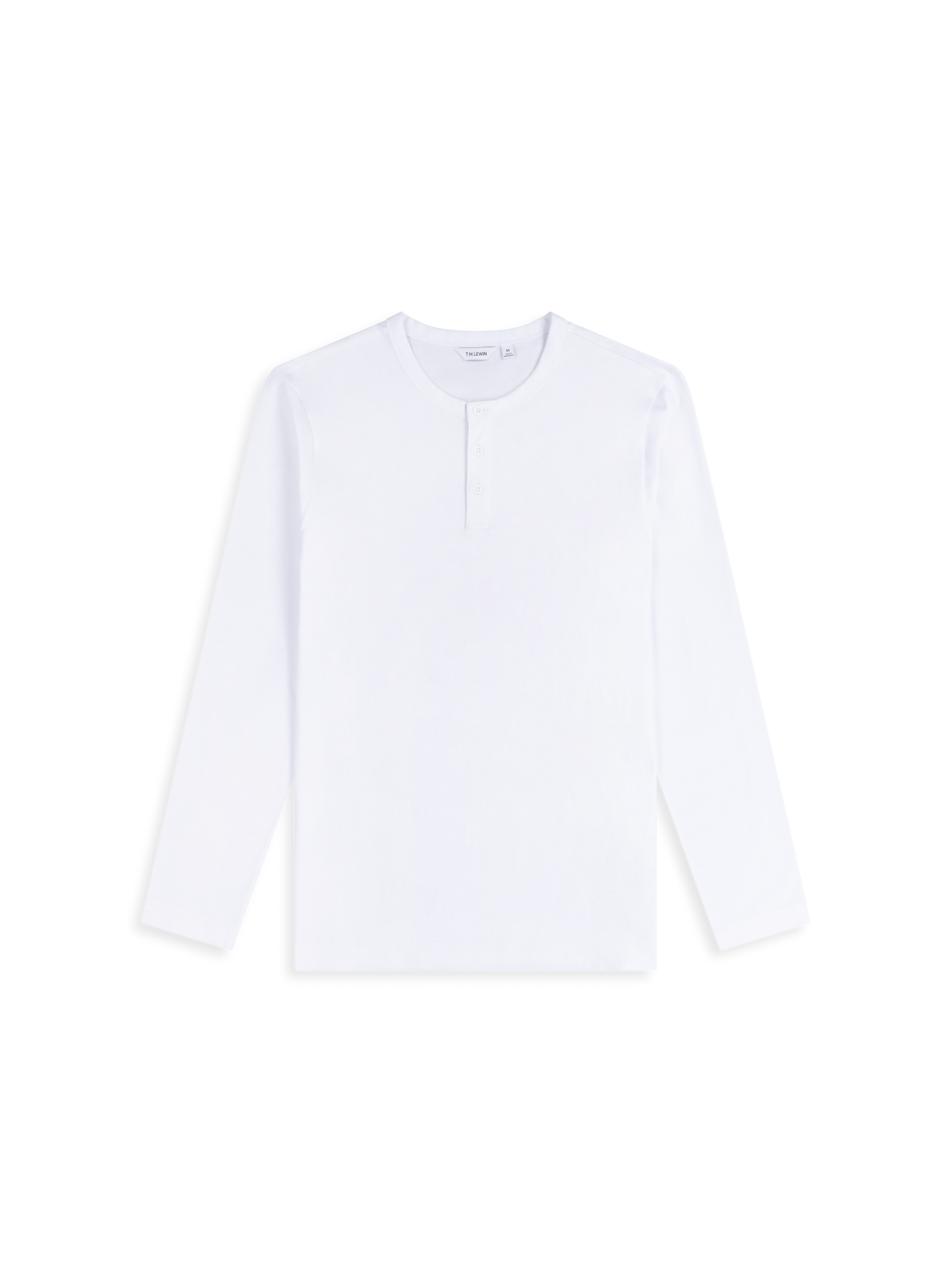 Flat lay shot of a white long-sleeve henley shirt