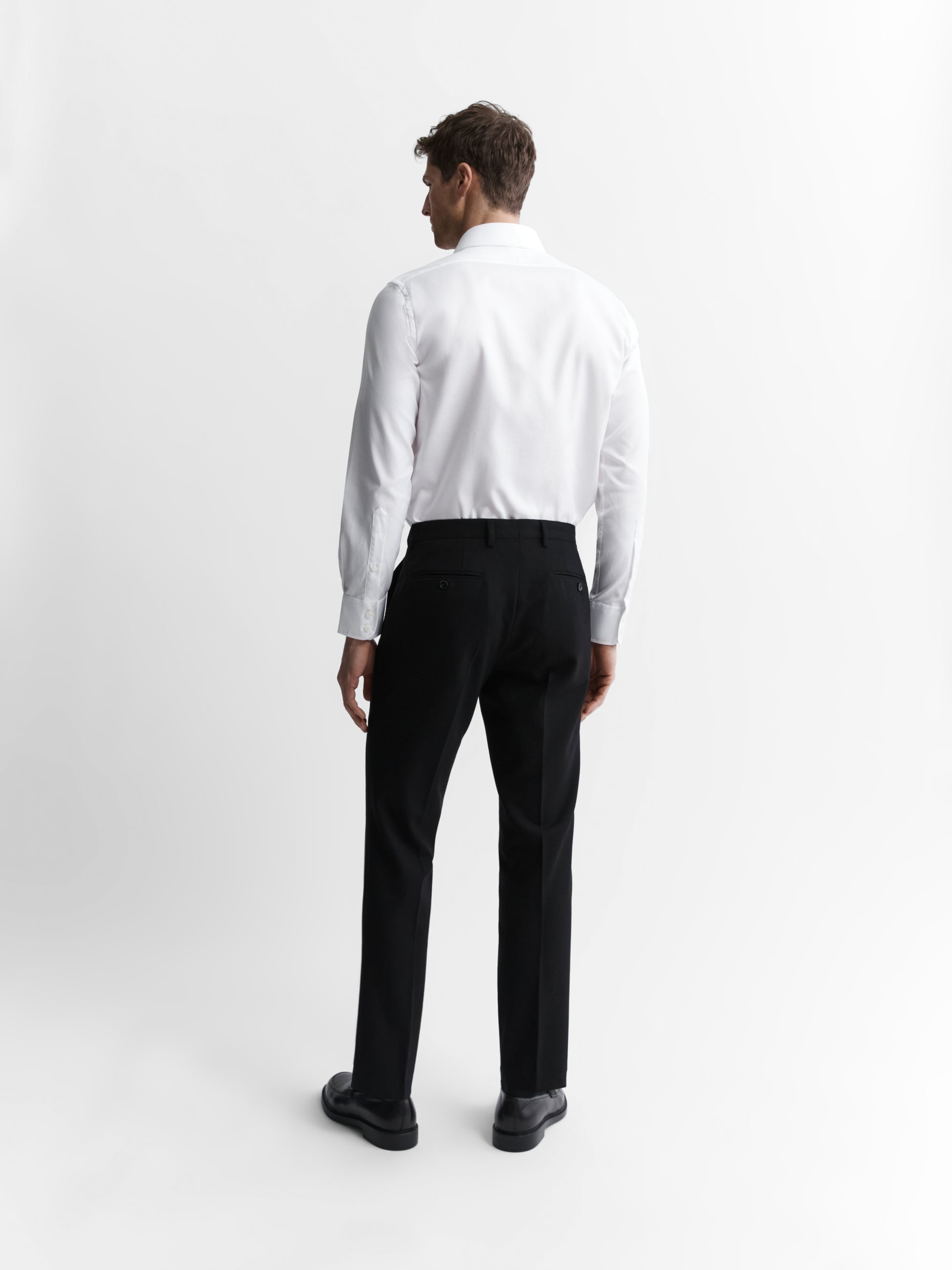 Image 5 of Easy To Iron White Plain Twill Stretch Slim Fit Single Cuff Cutaway Collar Shirt