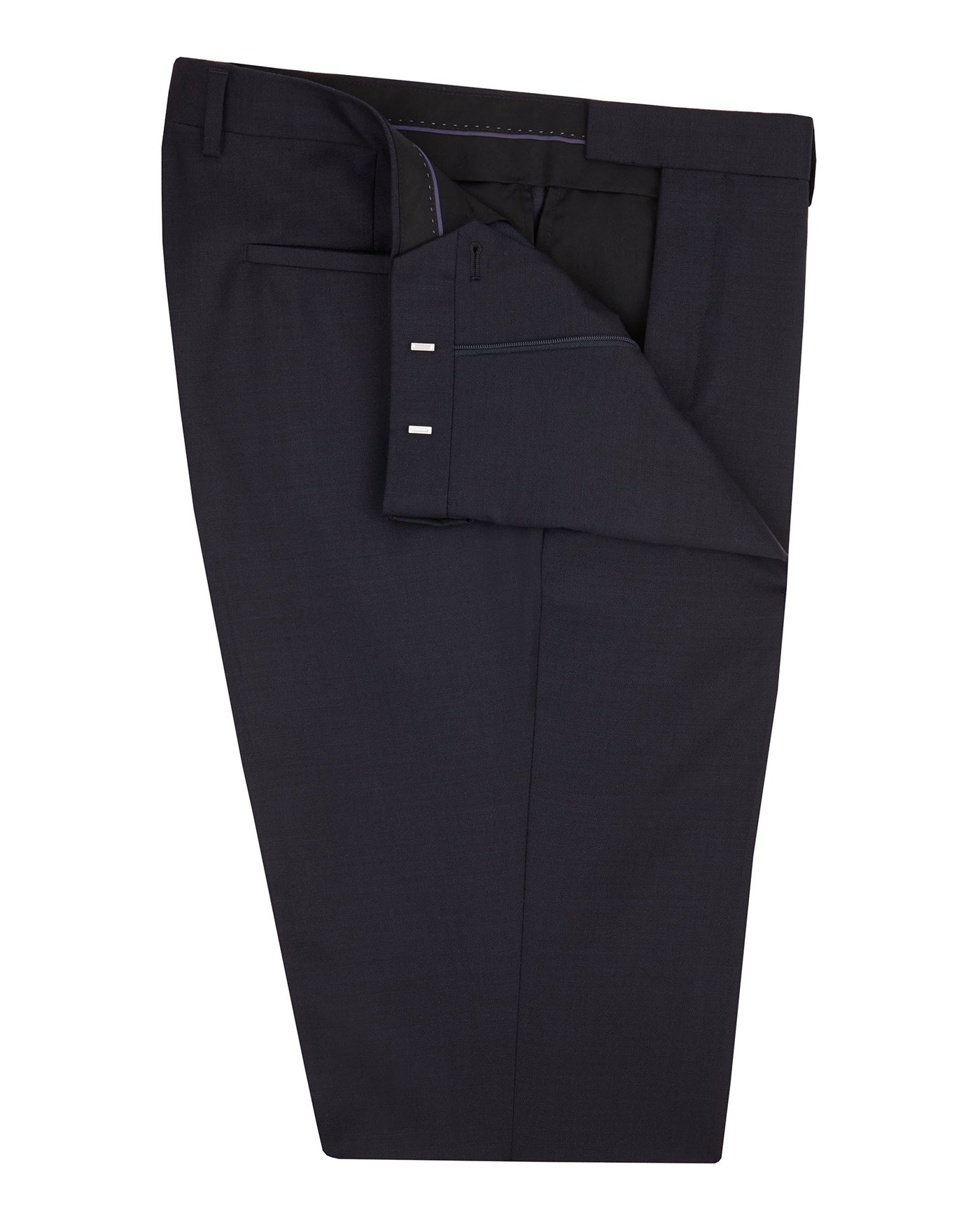 Image 1 of Flat Front Thornberry Semi-Plain Navy Trousers