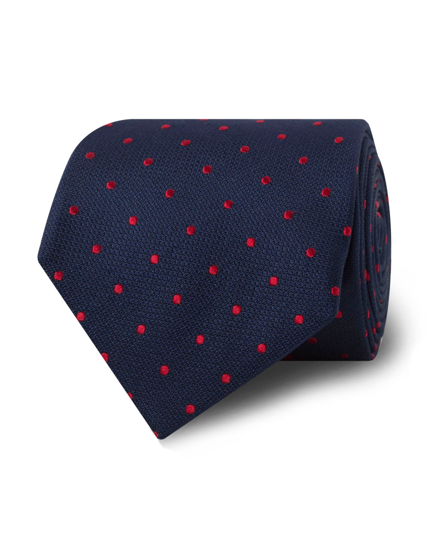 Image 1 of Satin Textured Red Spots Navy Tie