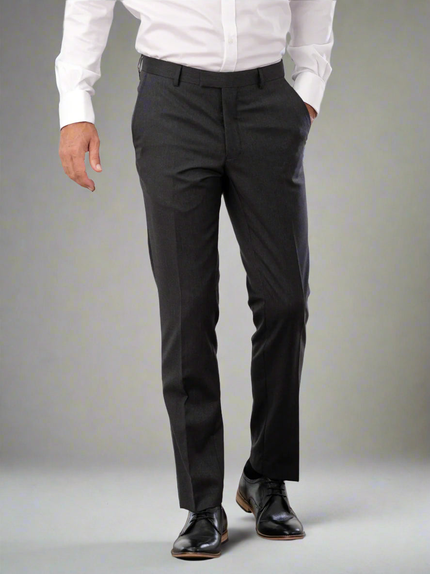 Image 1 of Soames Flat Front Twill Charcoal Trousers