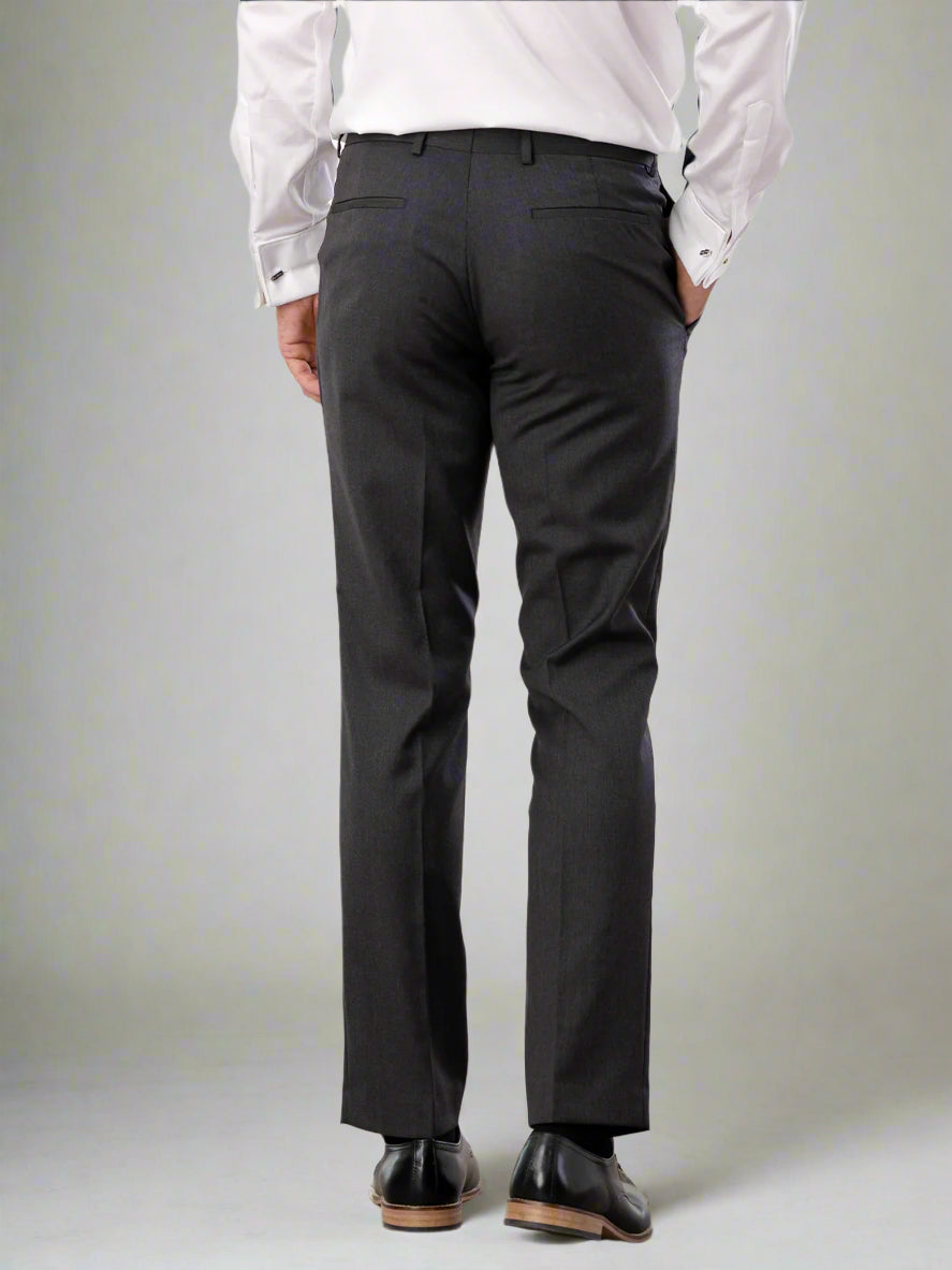 Image 3 of Soames Flat Front Twill Charcoal Trousers