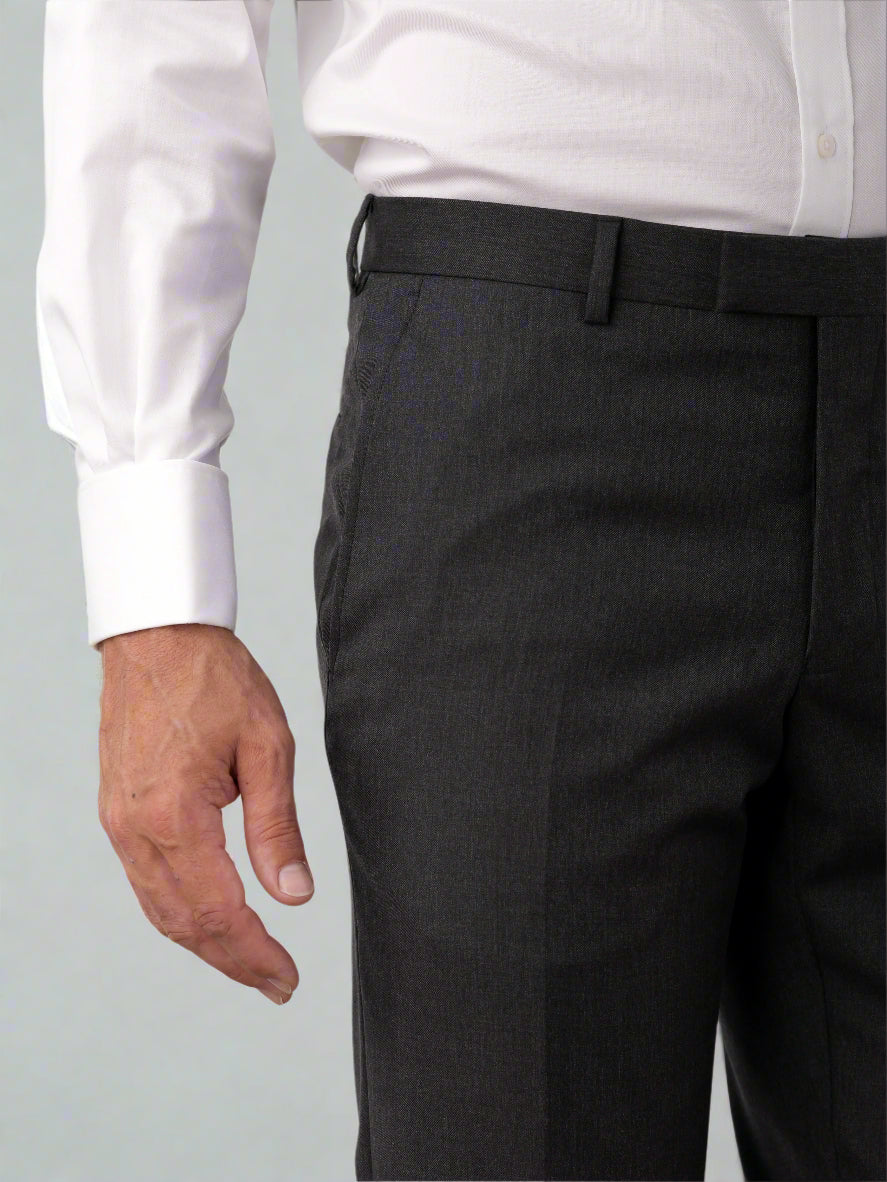 Image 4 of Soames Flat Front Twill Charcoal Trousers
