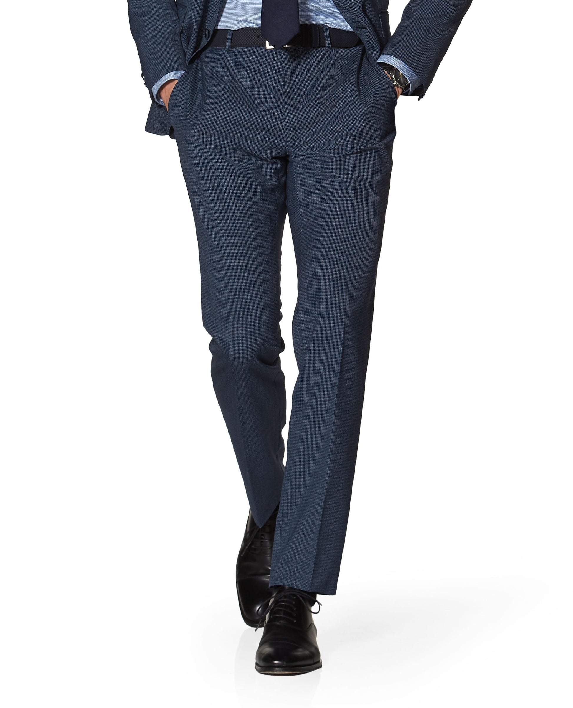 Image 1 of Turner Designed in Biella Slim Fit Navy Semi Plain Trousers