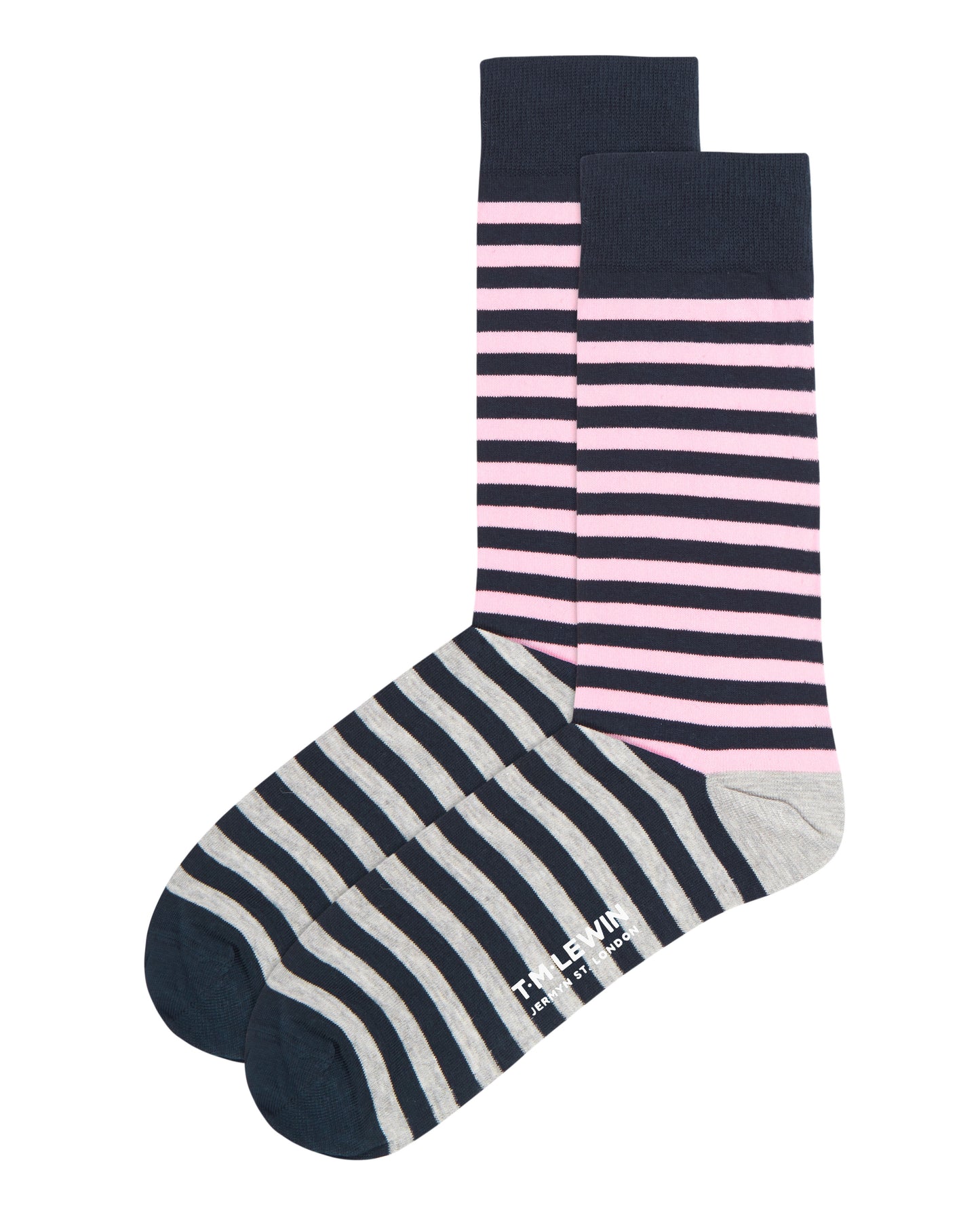 Image 1 of Pink and Grey Double Stripe Socks