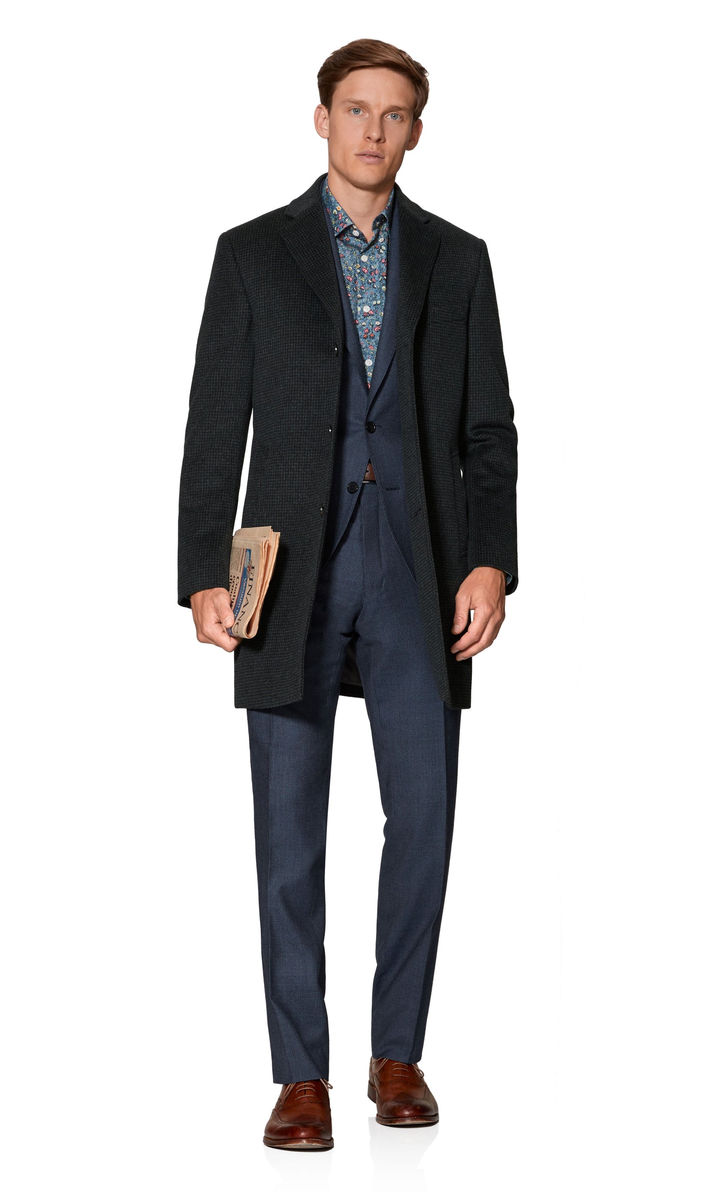 Image 1 of Canning Slim Fit Overcoat in Charcoal Puppytooth