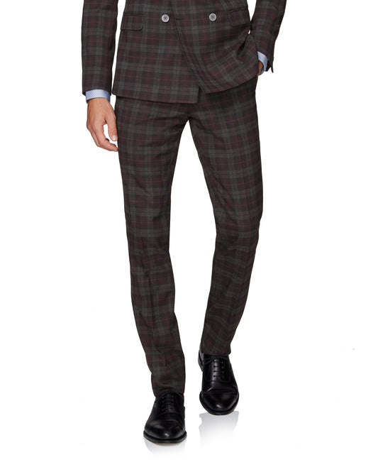 Image 1 of Genesis Skinny Fit Burgundy and Charcoal Check Trouser
