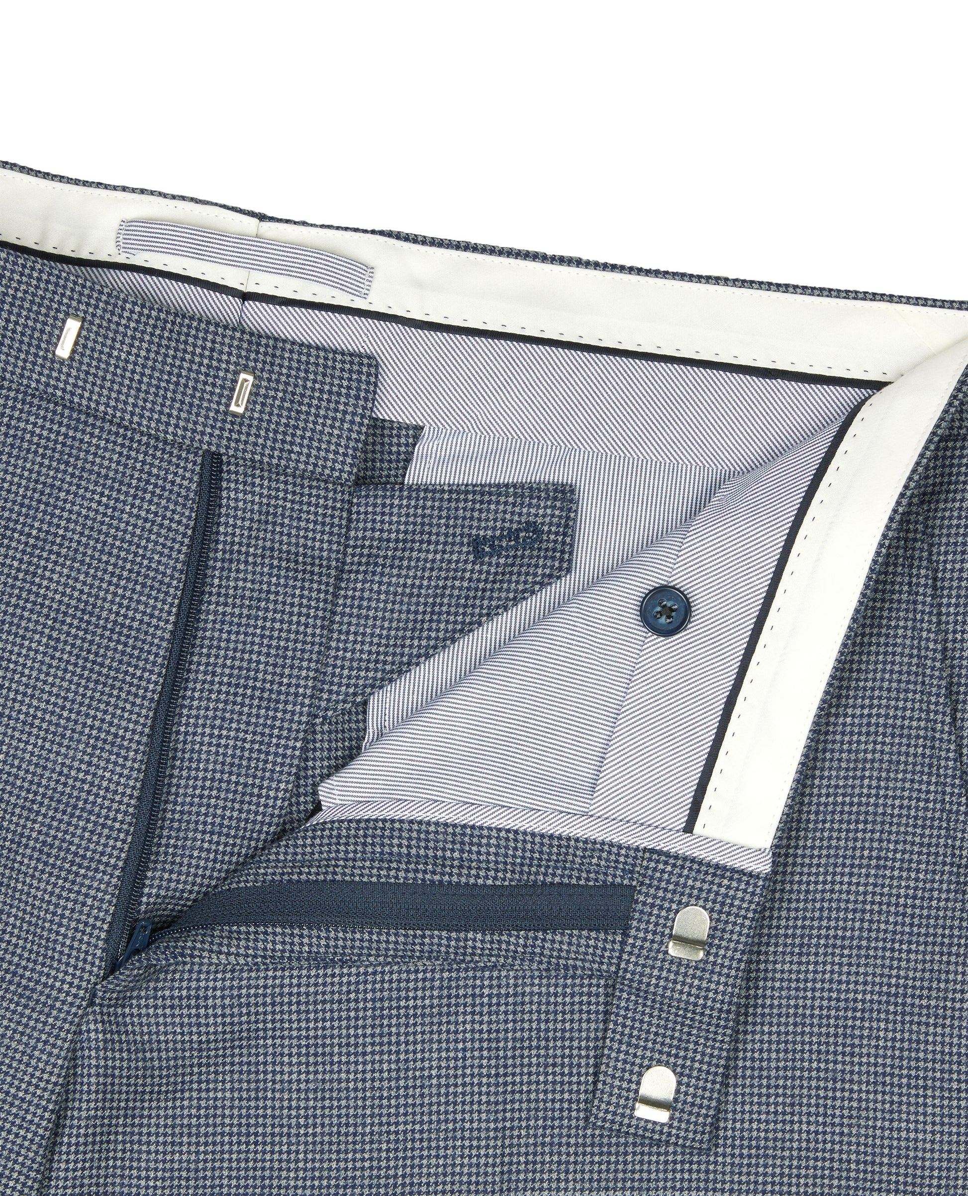 Image 2 of Novello Statement Slim Fit Blue Micro Puppytooth Trousers