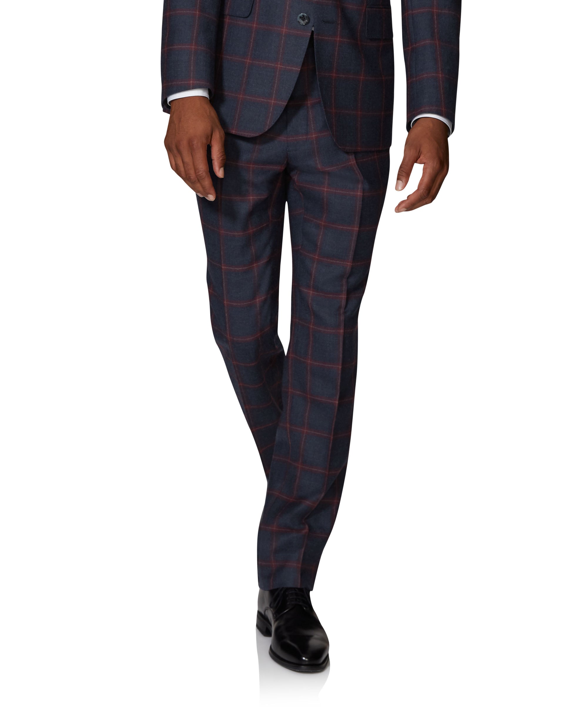 Image 1 of Dominion Statement Slim Fit Navy and Burgundy Check Trousers
