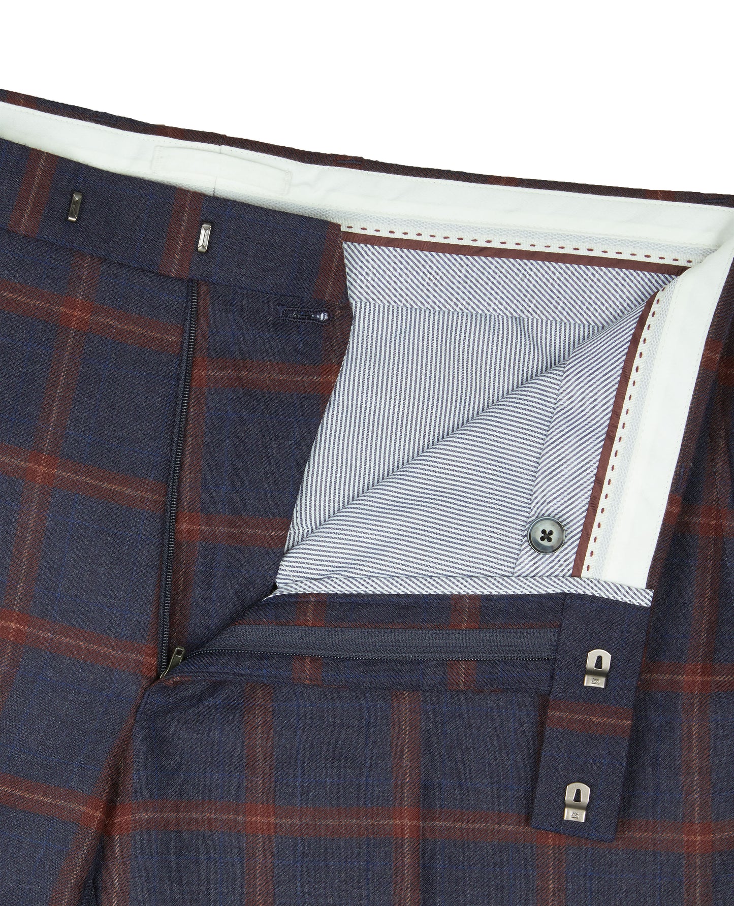 Image 3 of Dominion Statement Slim Fit Navy and Burgundy Check Trousers
