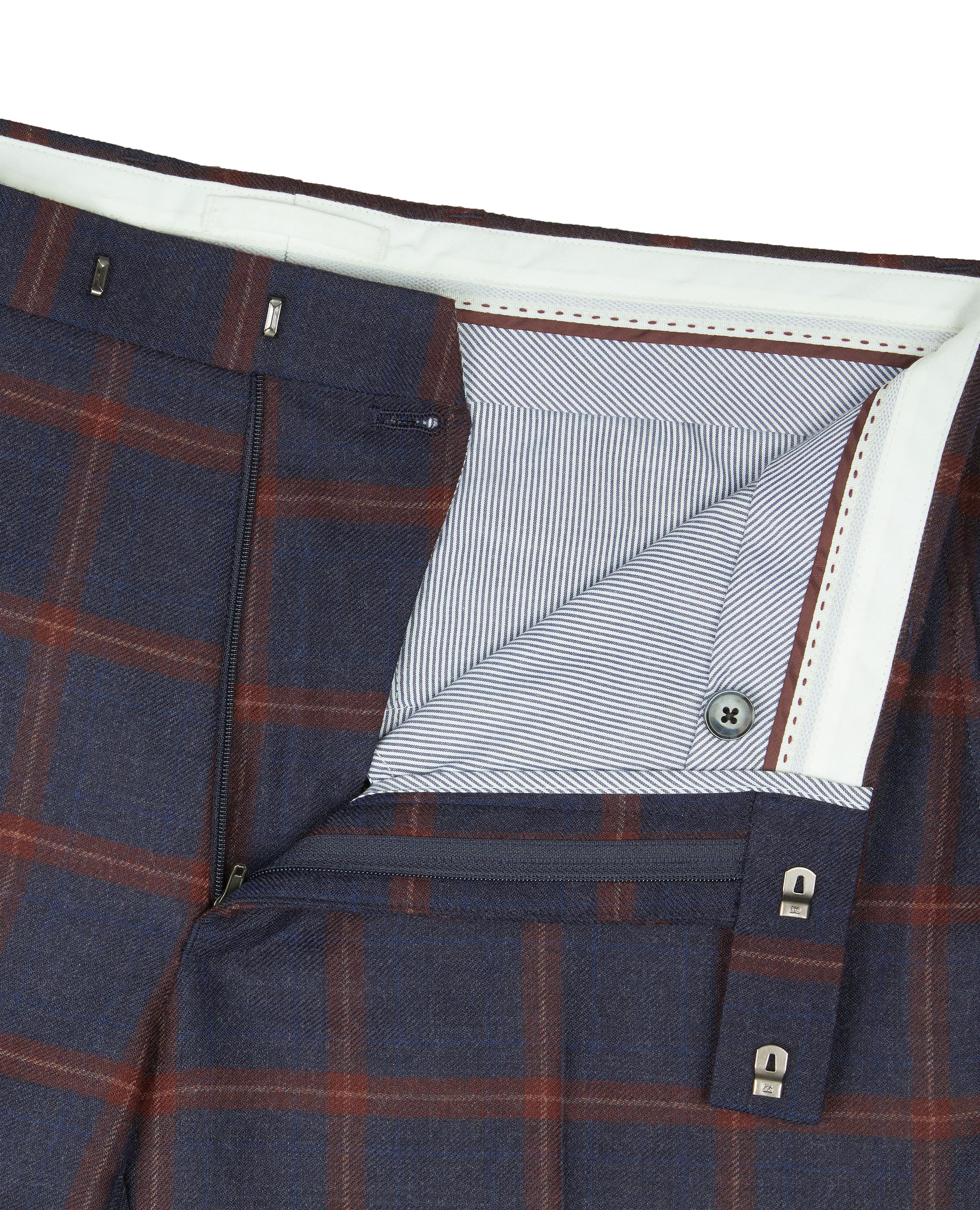 Image 3 of Dominion Statement Slim Fit Navy and Burgundy Check Trousers