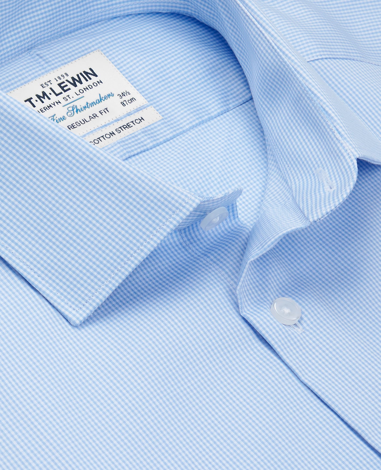 Image 2 of Blue Gingham Stretch Twill Regular Fit Single Cuff Classic Collar Shirt