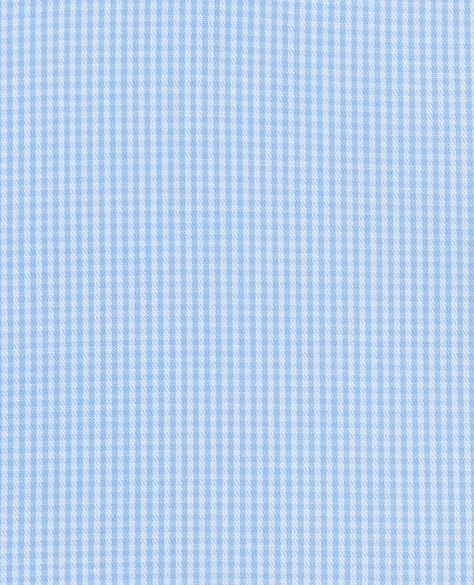 Image 4 of Blue Gingham Stretch Twill Regular Fit Single Cuff Classic Collar Shirt