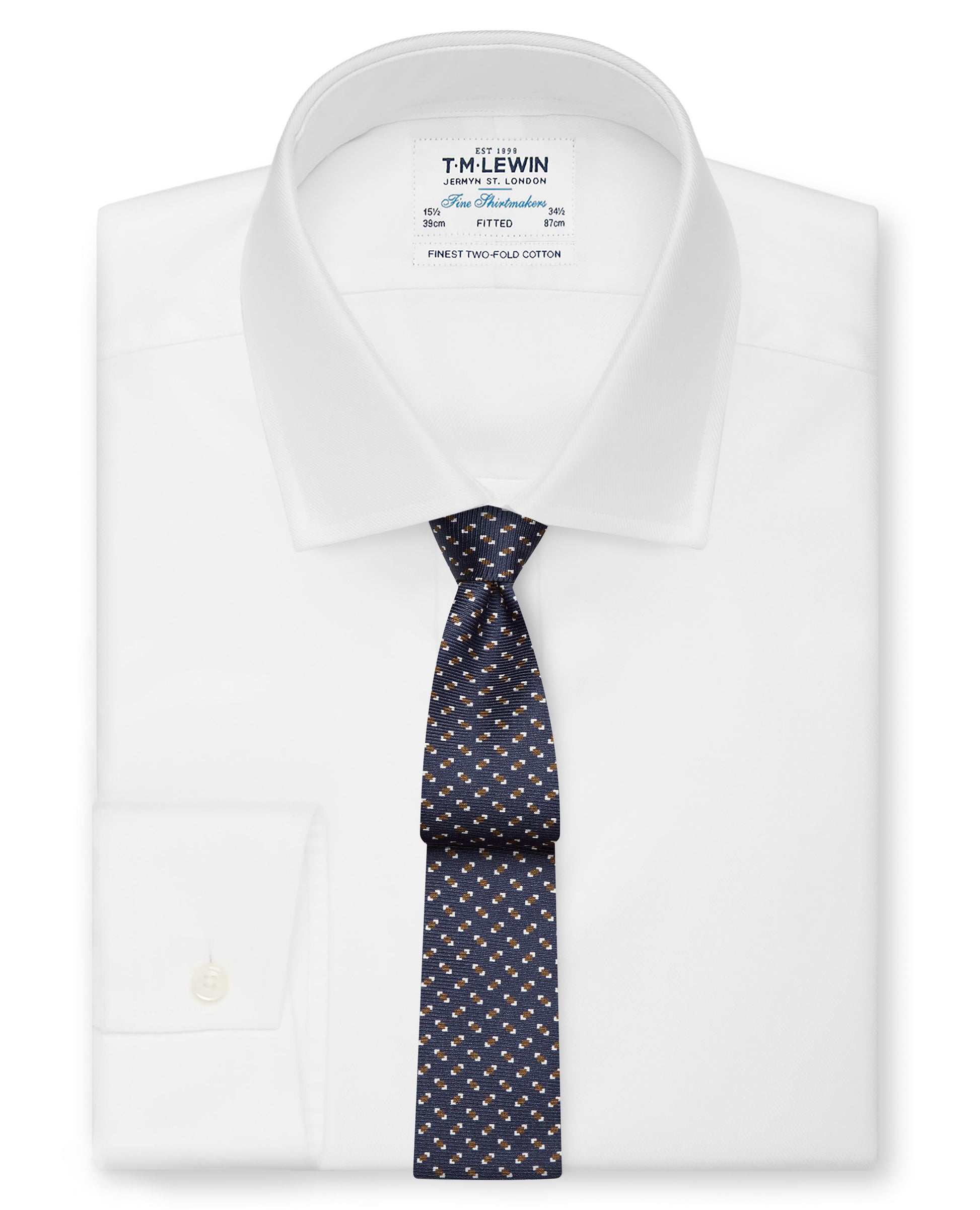 Image 2 of Navy and Brown Geometric Dash Silk Slim Tie