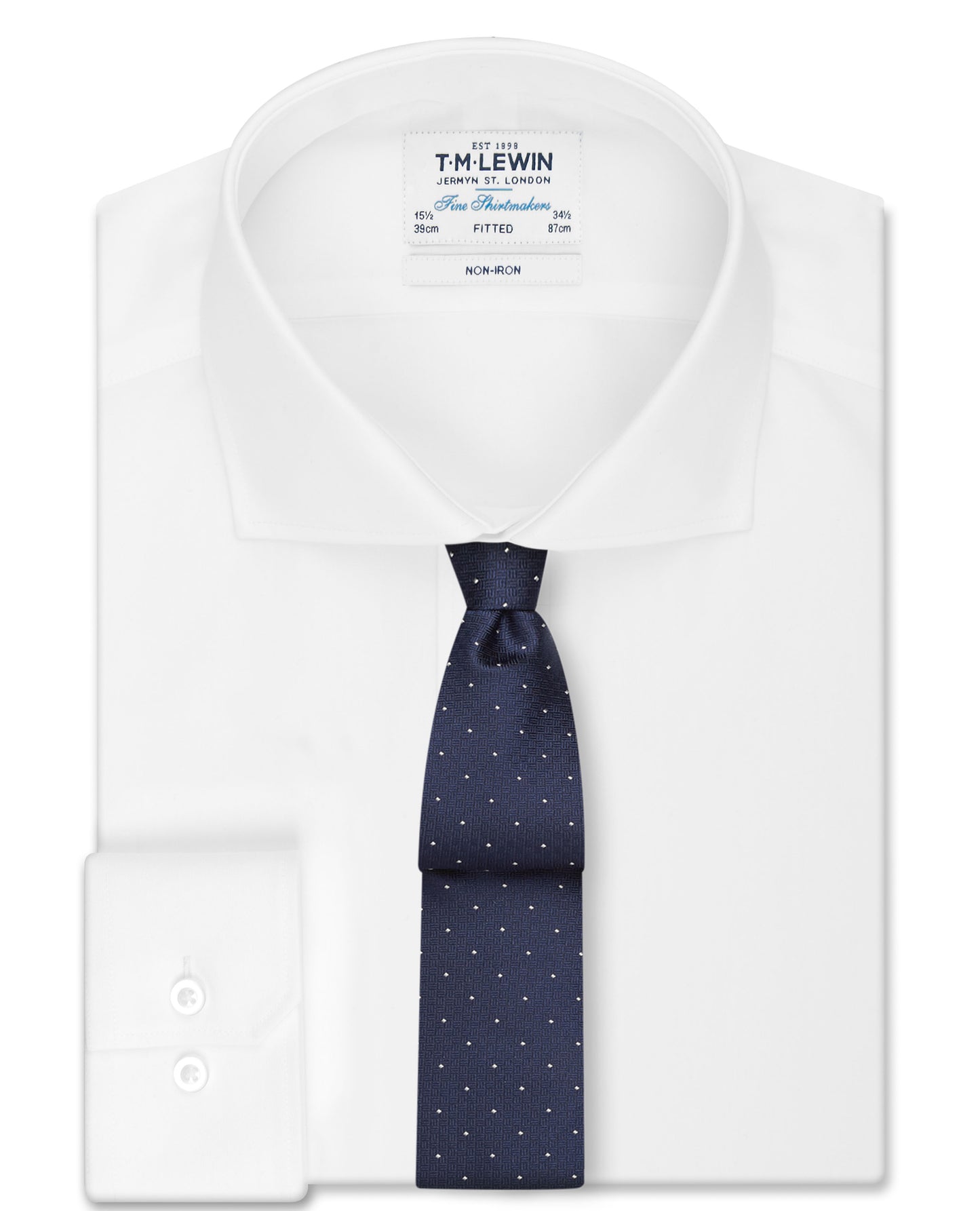 Image 1 of Non-Iron White Poplin Fitted Single Cuff Classic Collar Shirt
