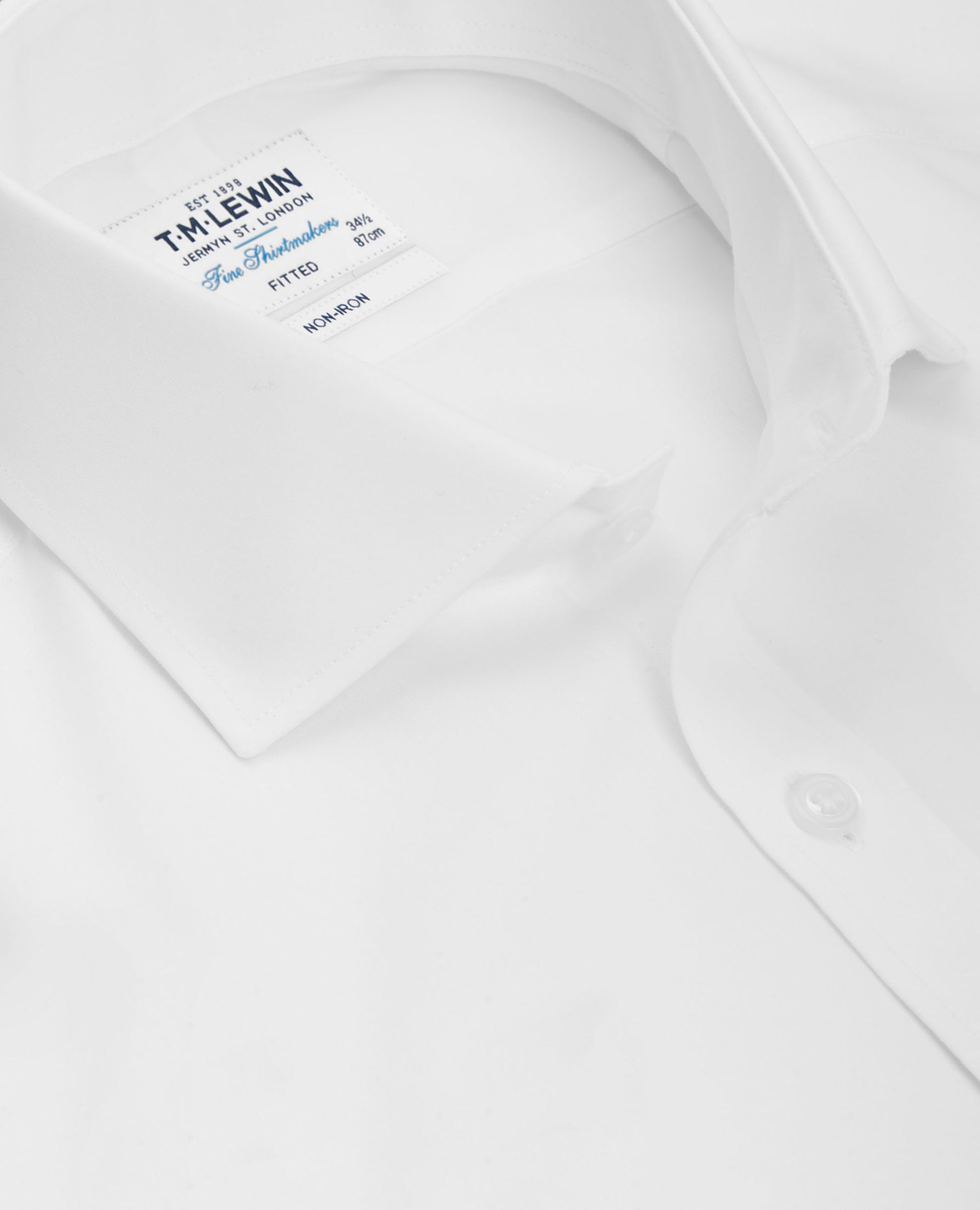 Image 3 of Non-Iron White Poplin Fitted Single Cuff Classic Collar Shirt