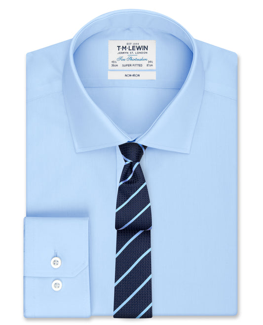 Image 1 of Non-Iron Blue Poplin Super Fitted Single Cuff Classic Collar Shirt