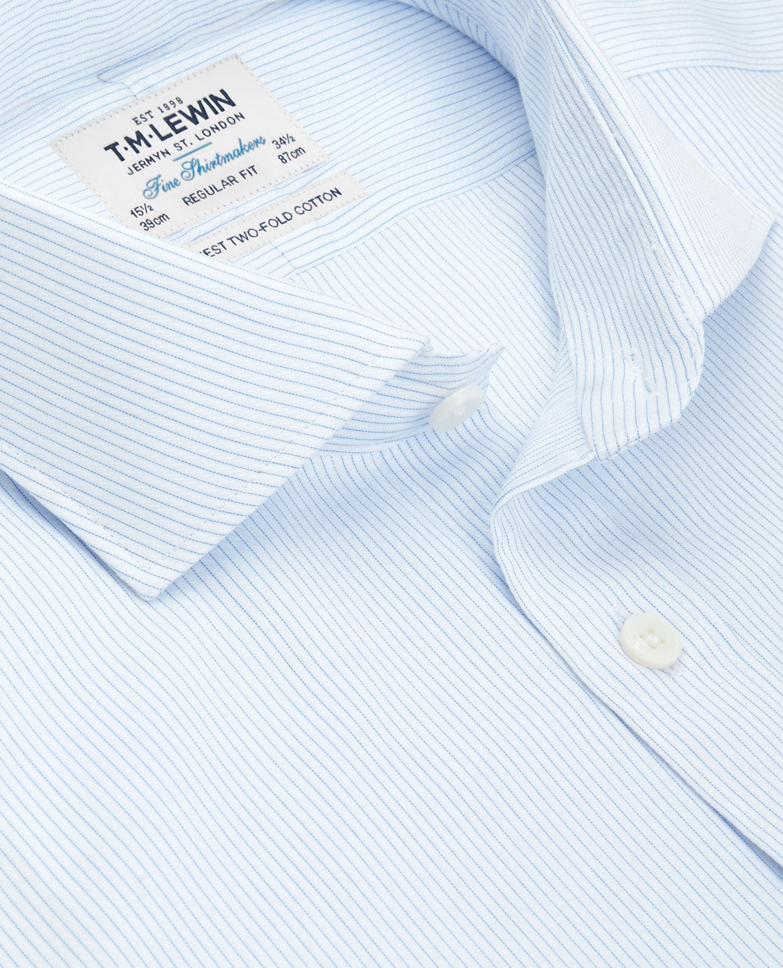 Image 2 of Blue Fine Stripe Dobby Regular Fit Dual Cuff Classic Collar Shirt