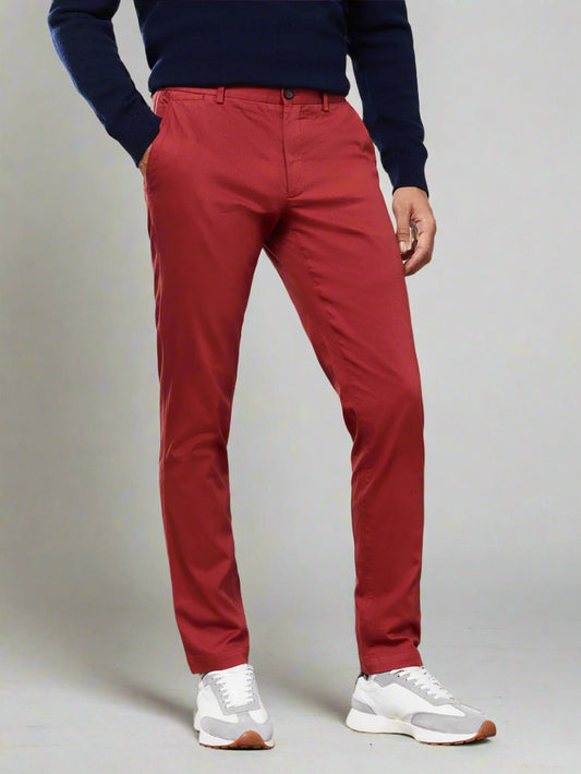 Image 1 of Moretti Extra Slim Fit Crimson Textured Chinos