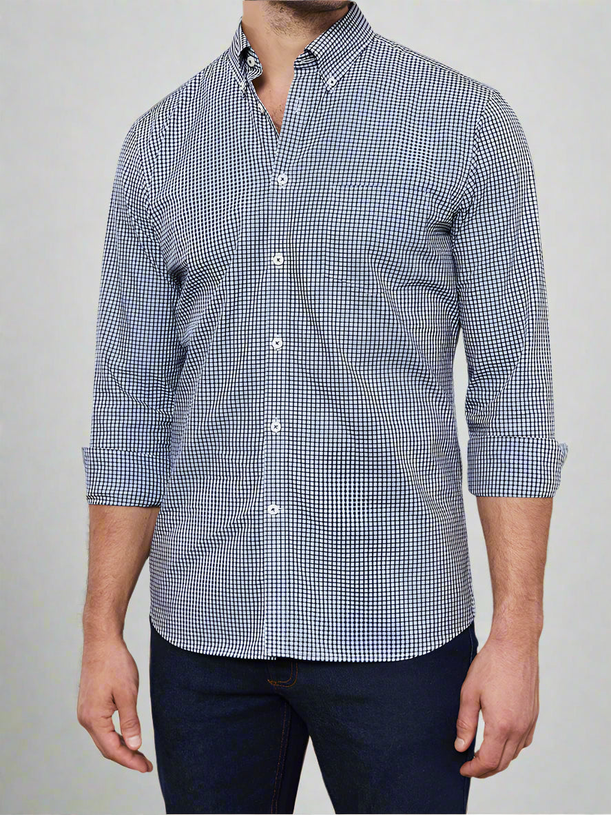 Image 1 of Slim Fit Navy Micro Check Shirt